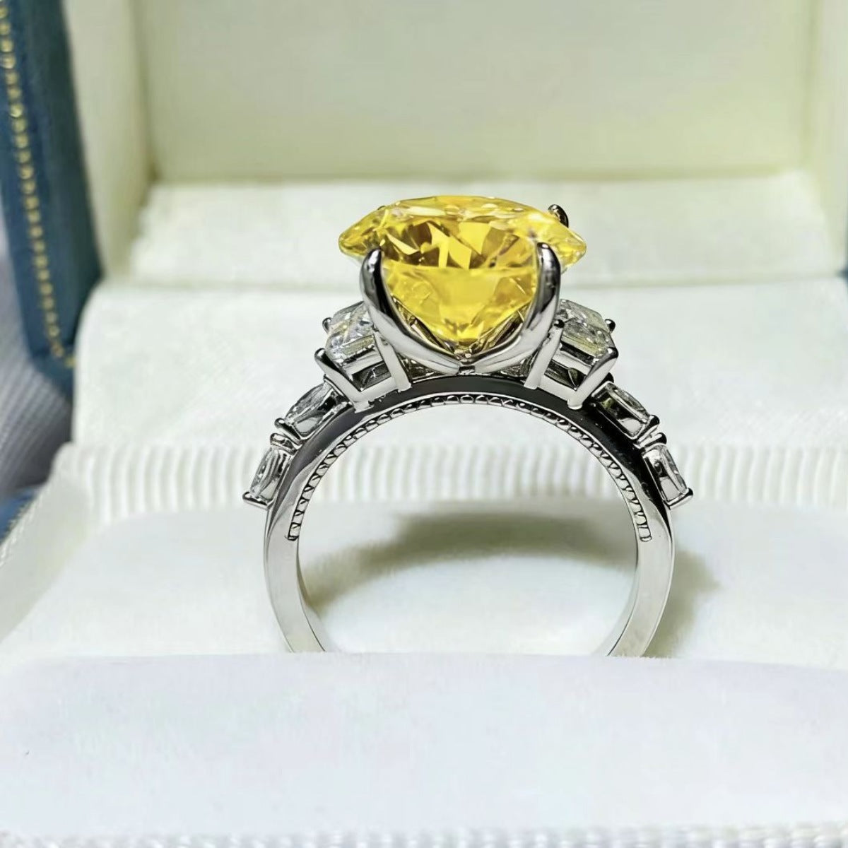 Yellow Round Cut 5 Carat Moissanite Ring 925 Sterling Silver