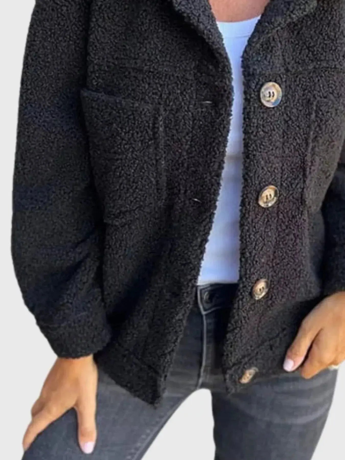 Plus Size Single-Breasted Sherpa Shacket
