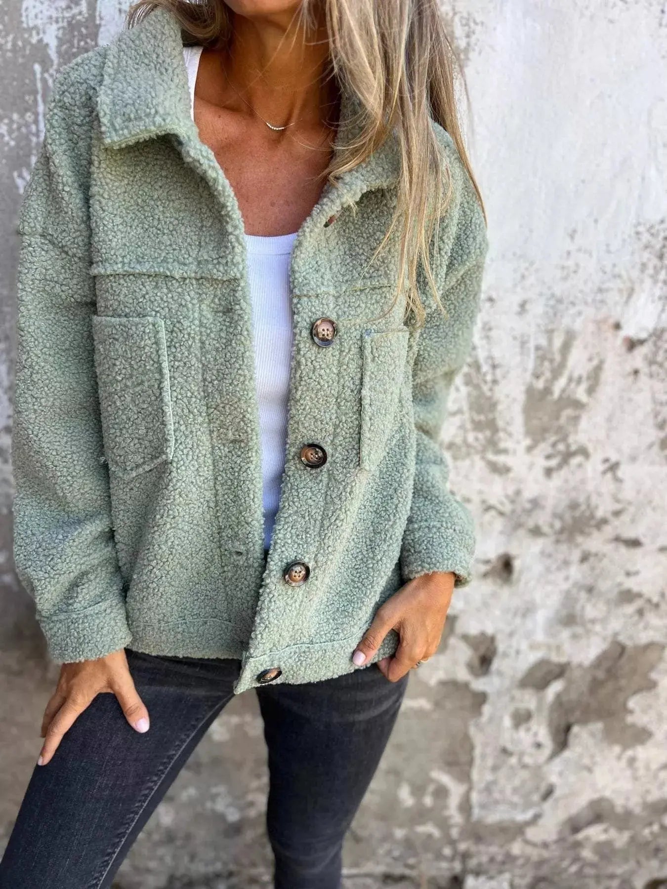 Plus Size Single-Breasted Sherpa Shacket