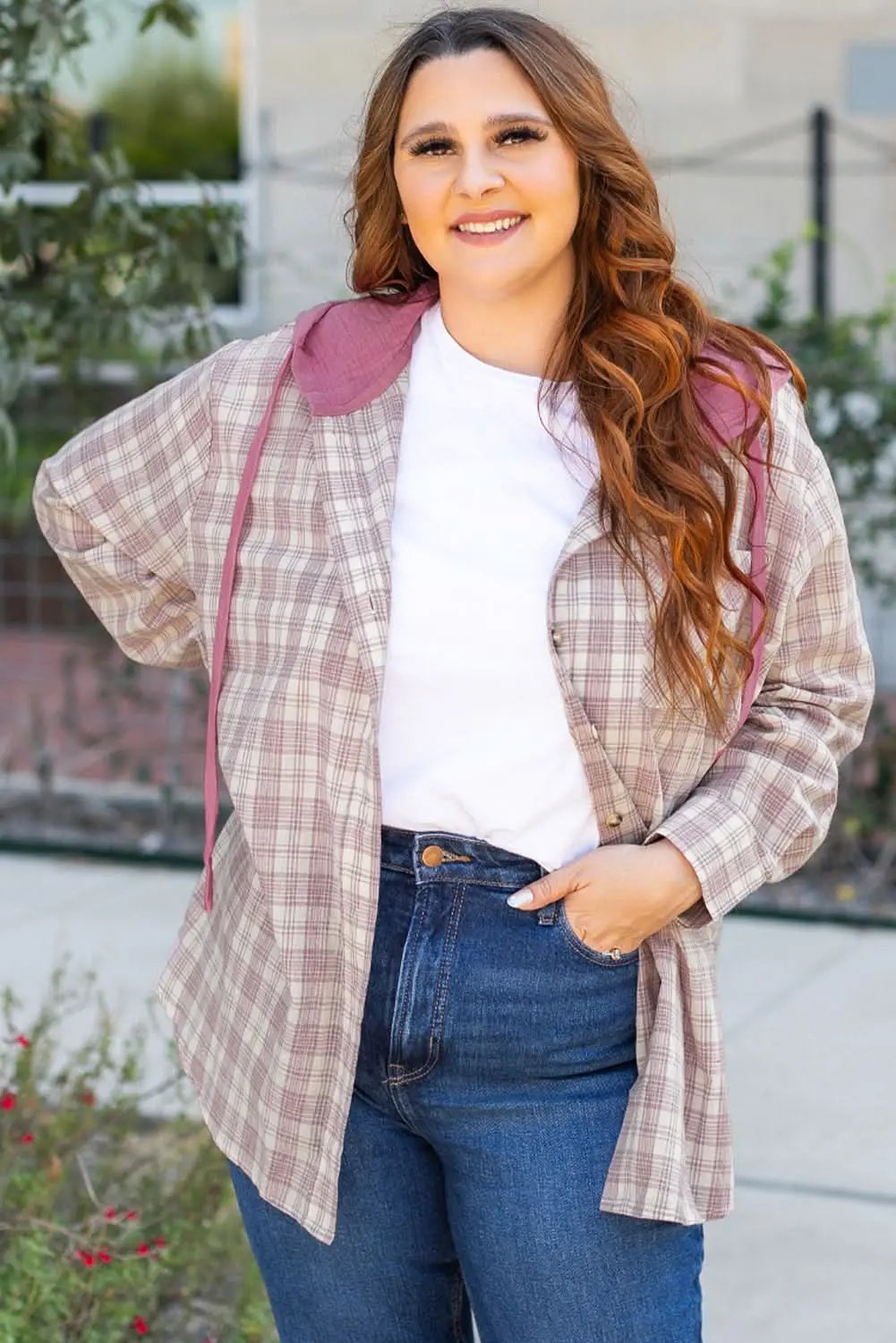 Love Salve Women's Hooded Plaid Shirt — Plus Size Comfort