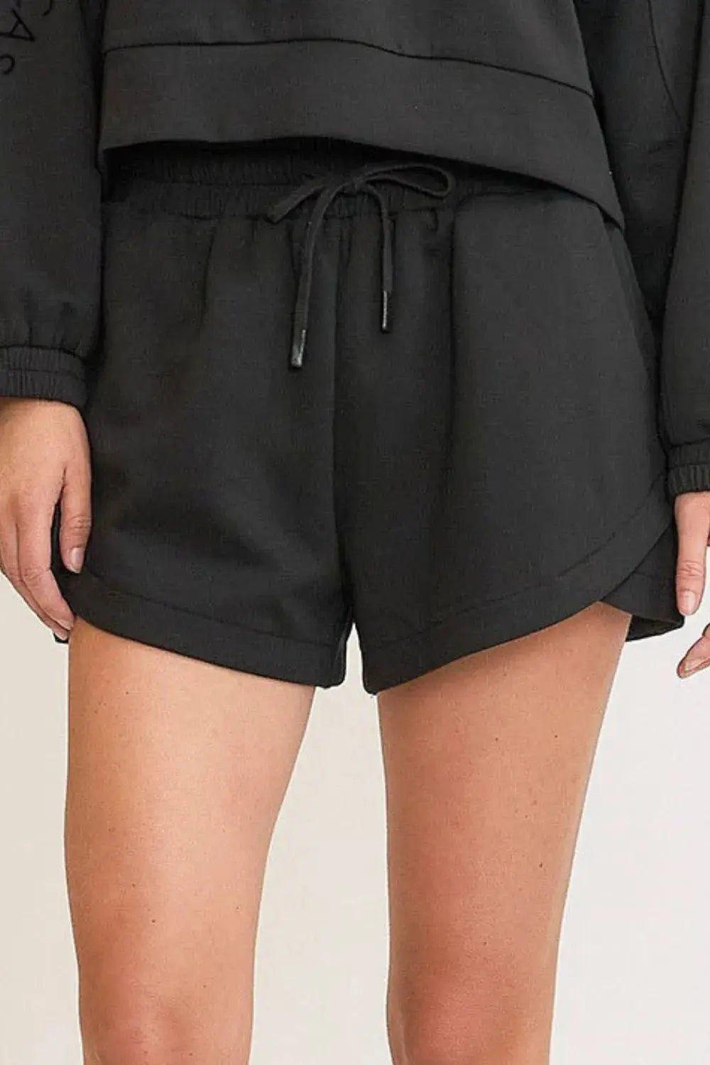 Umgee Full Size Black Drawstring Sweat Shorts with Pockets