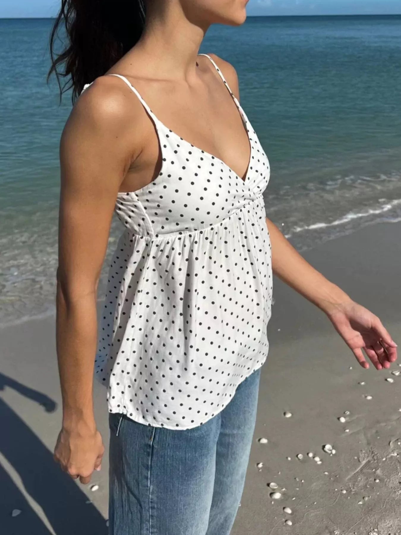 Polka Dot Flowy V Neck Cami Top