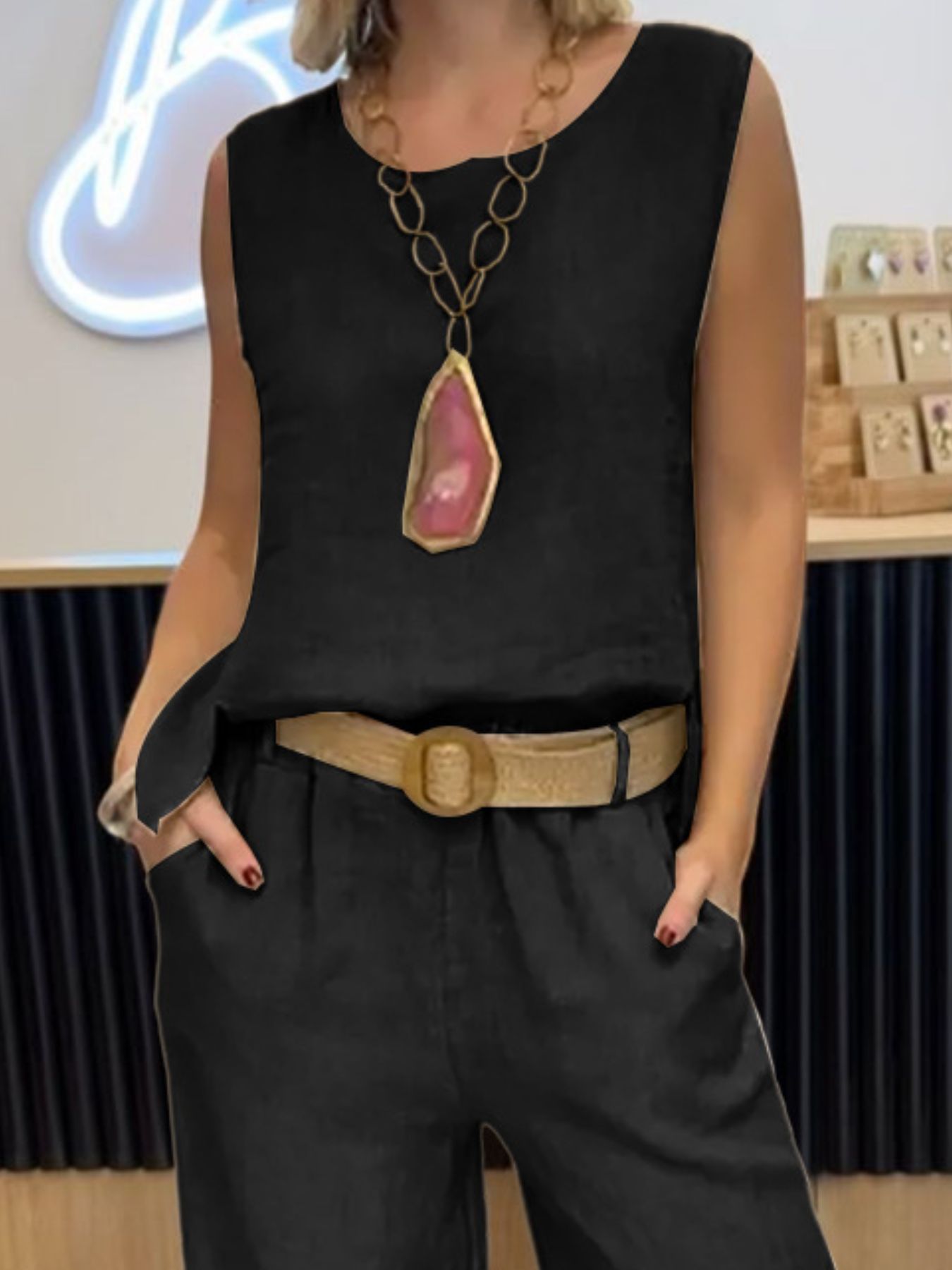 Full Size Round Neck Tank and Pants Set