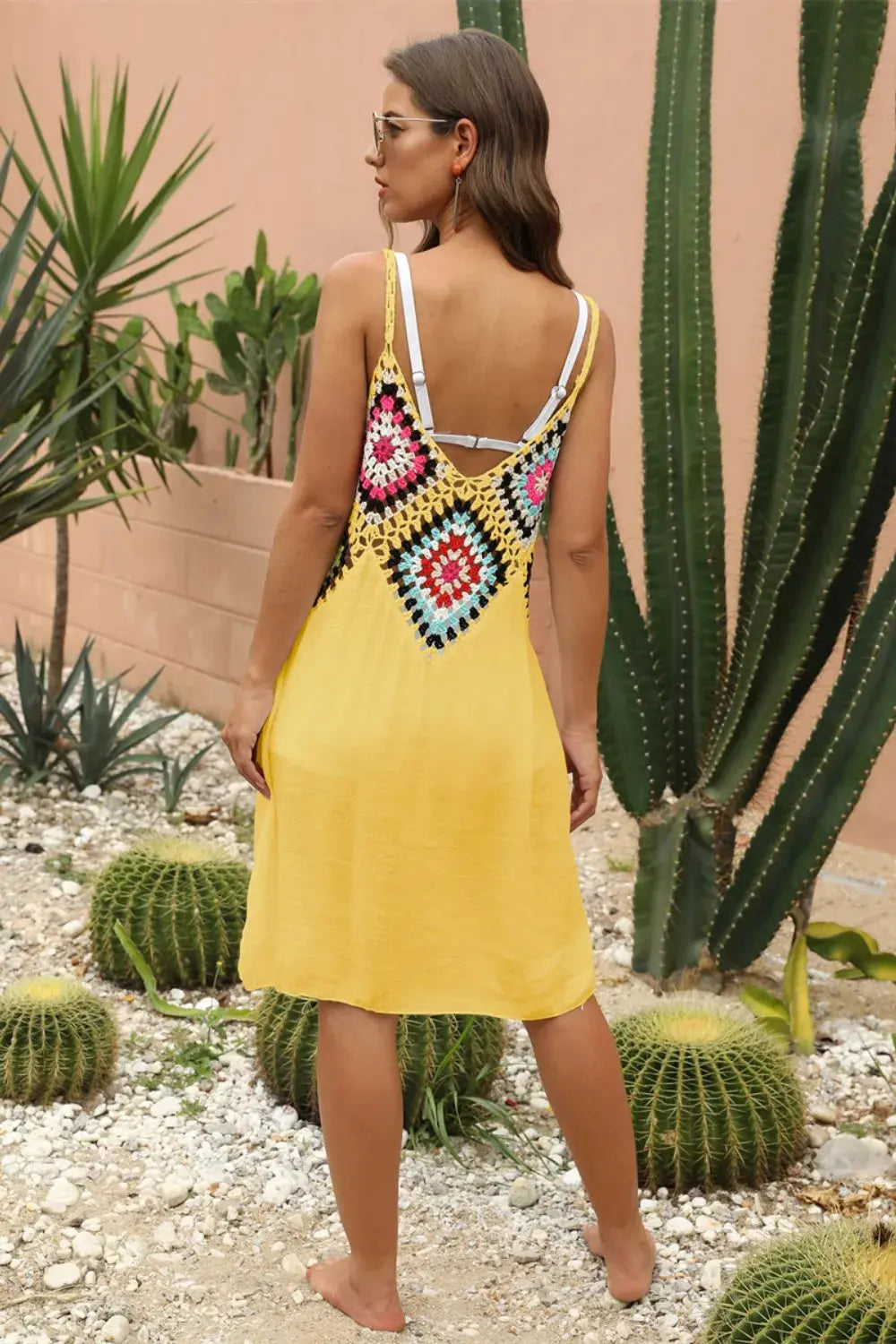 Crochet Geometric V-Neck Spaghetti Strap Cover Up Dress