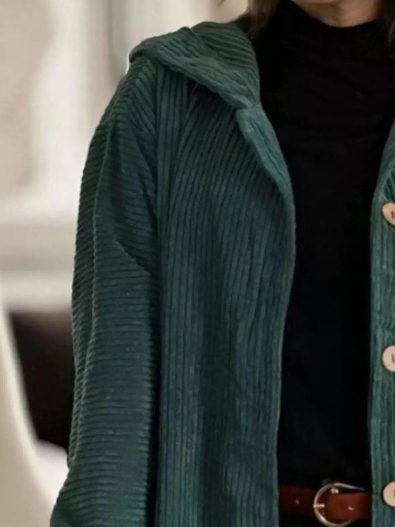 Full Size Corduroy Hooded Button Up Jacket