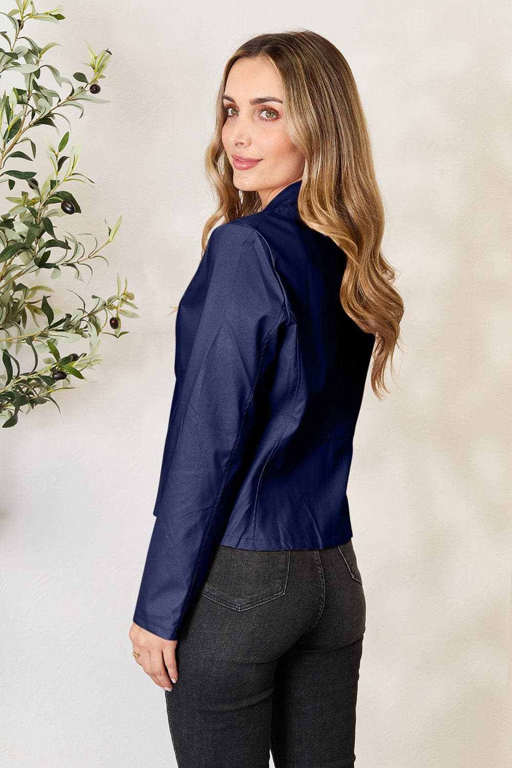 Trendsi Mock Neck Zip-Up Jacket Black