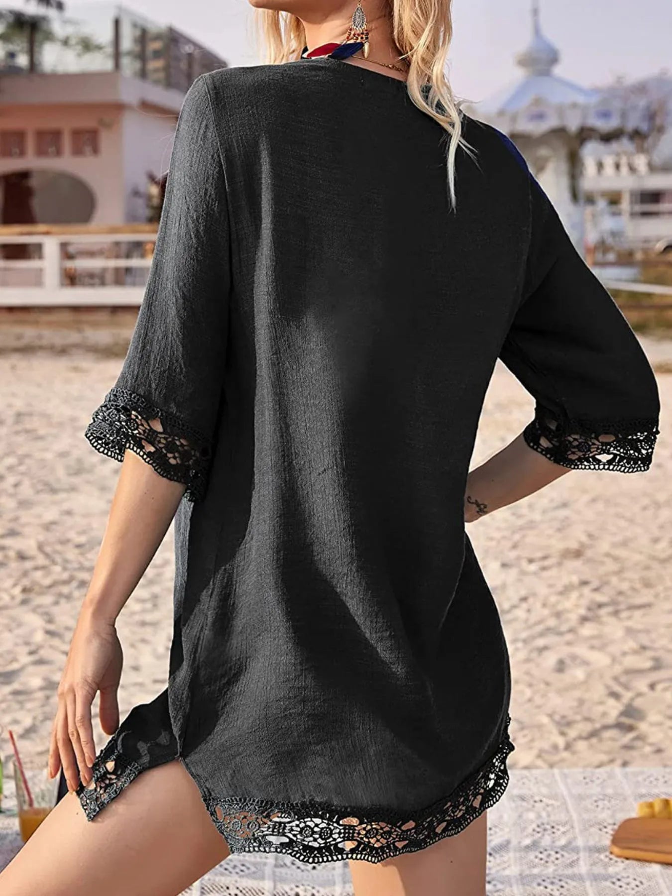 Lace Trim V Neck Cover Up