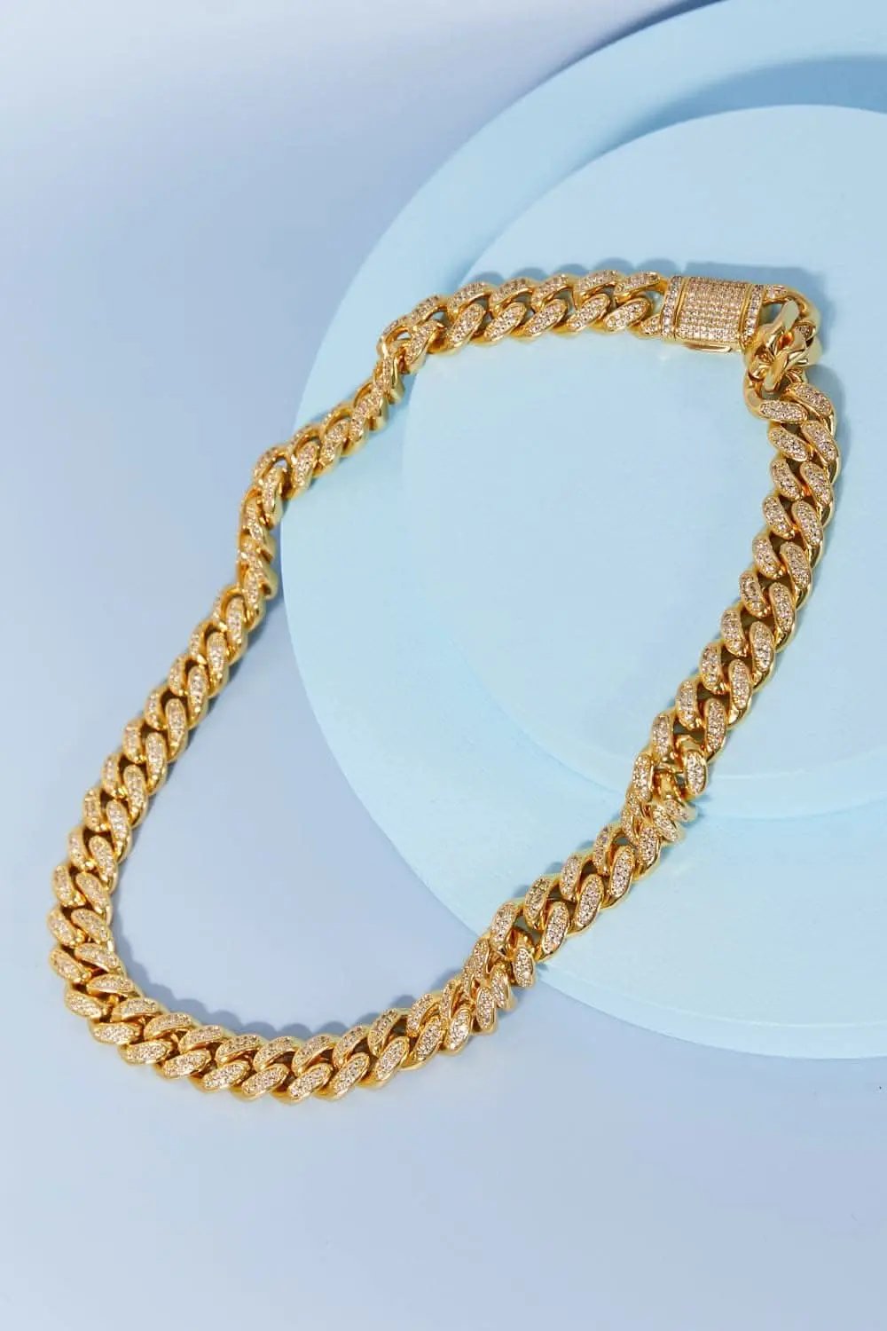 Trendsi Brass Curb Chain Necklace Gold CZ Accents — Everyday Wear