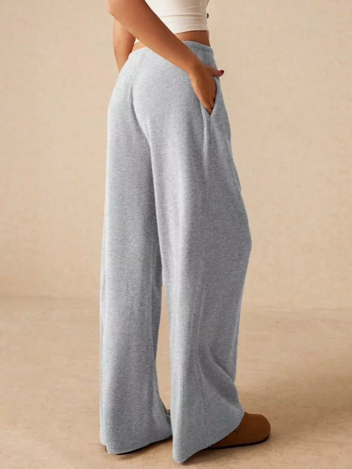 Ribbed Drawstring Wide Leg Pants