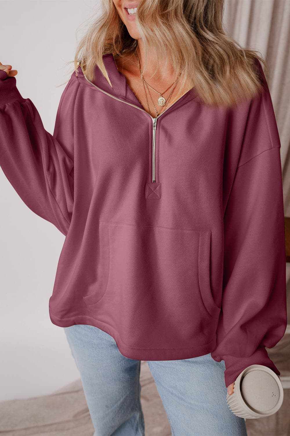 Jackets Trendsi Casual half zip hoodie with pockets