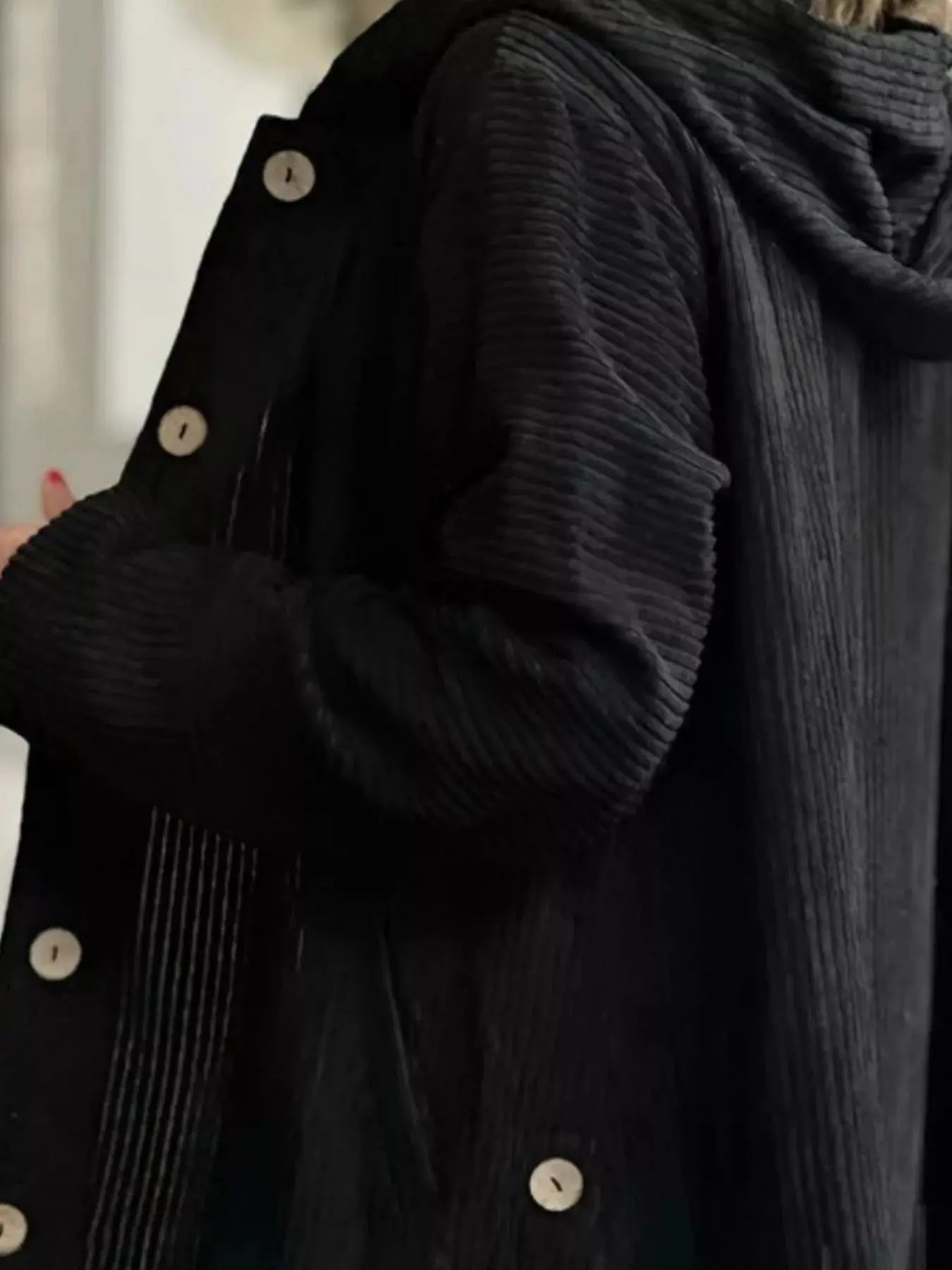Full Size Corduroy Hooded Button Up Jacket