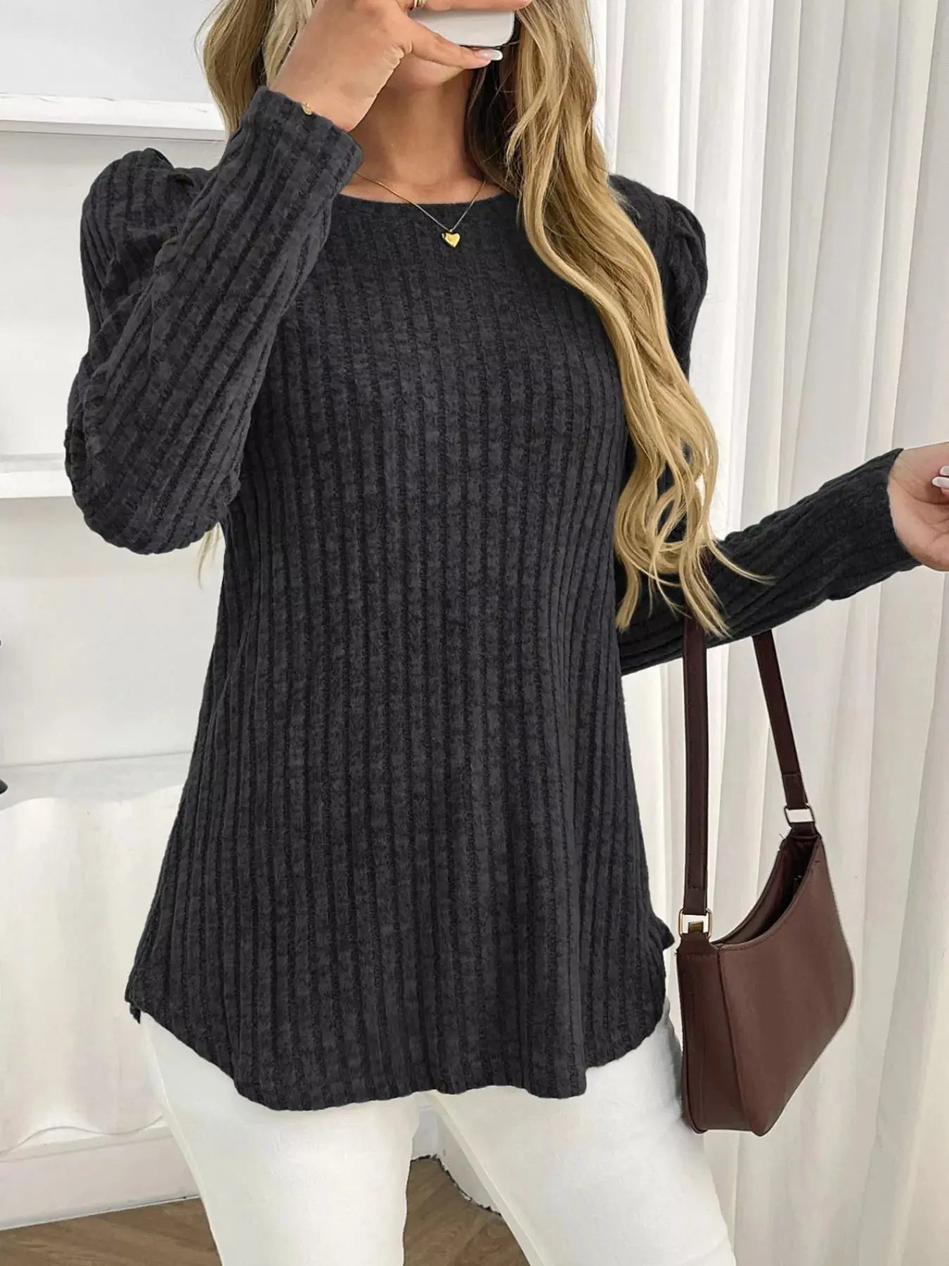 Round Neck Puff Sleeve T Shirt