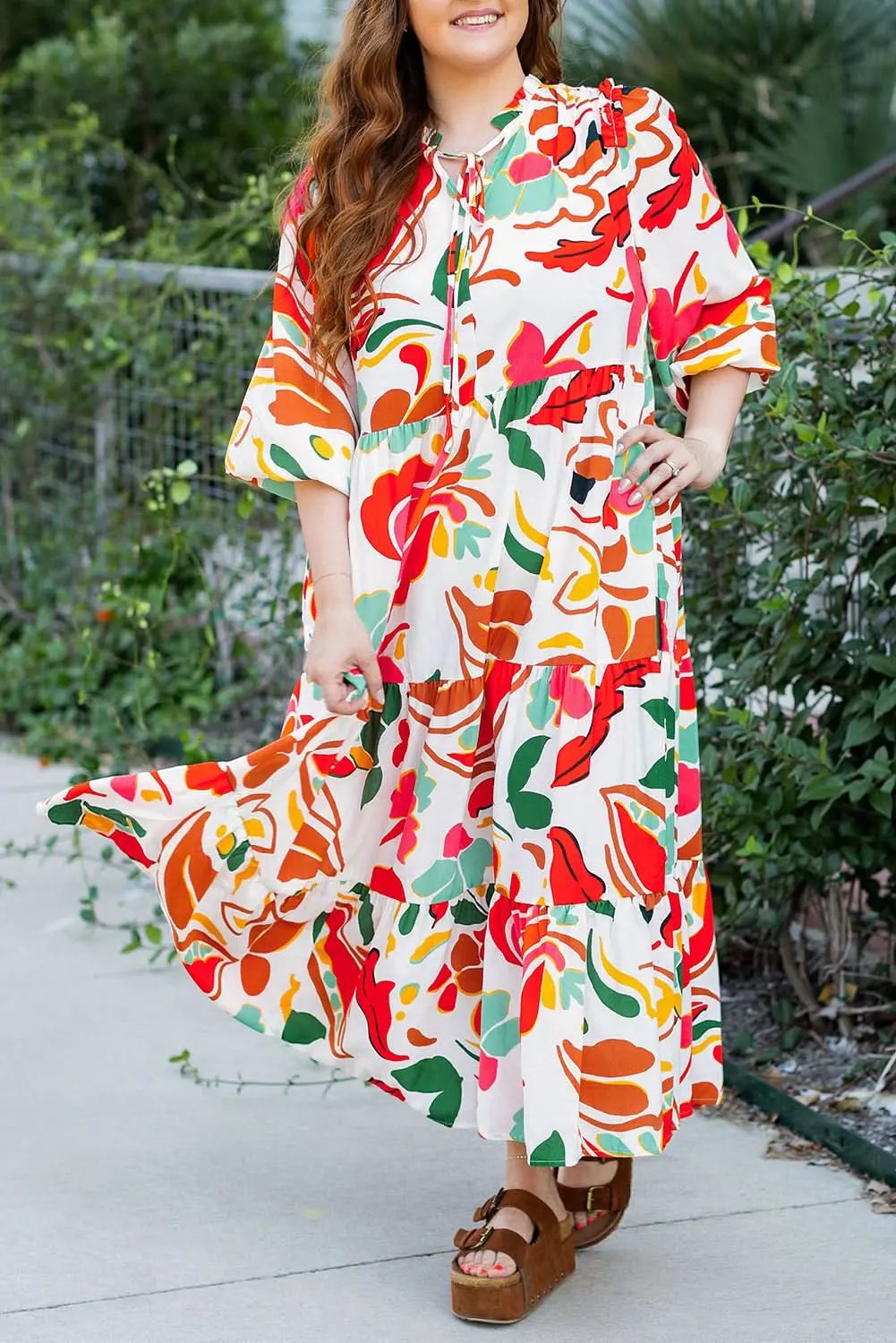 Dresses Love Salve Orange Floral Dress Women's Vacation H-Line Spring Style Lightweight