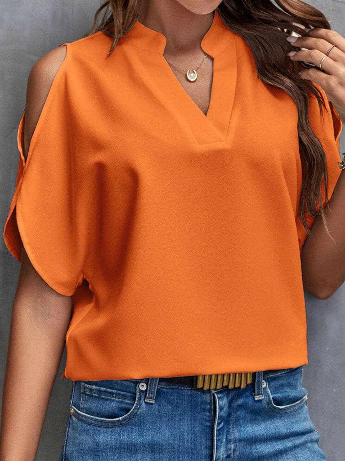 T-Shirts Trendsi just arrived - Chic notched cold shoulder blouse