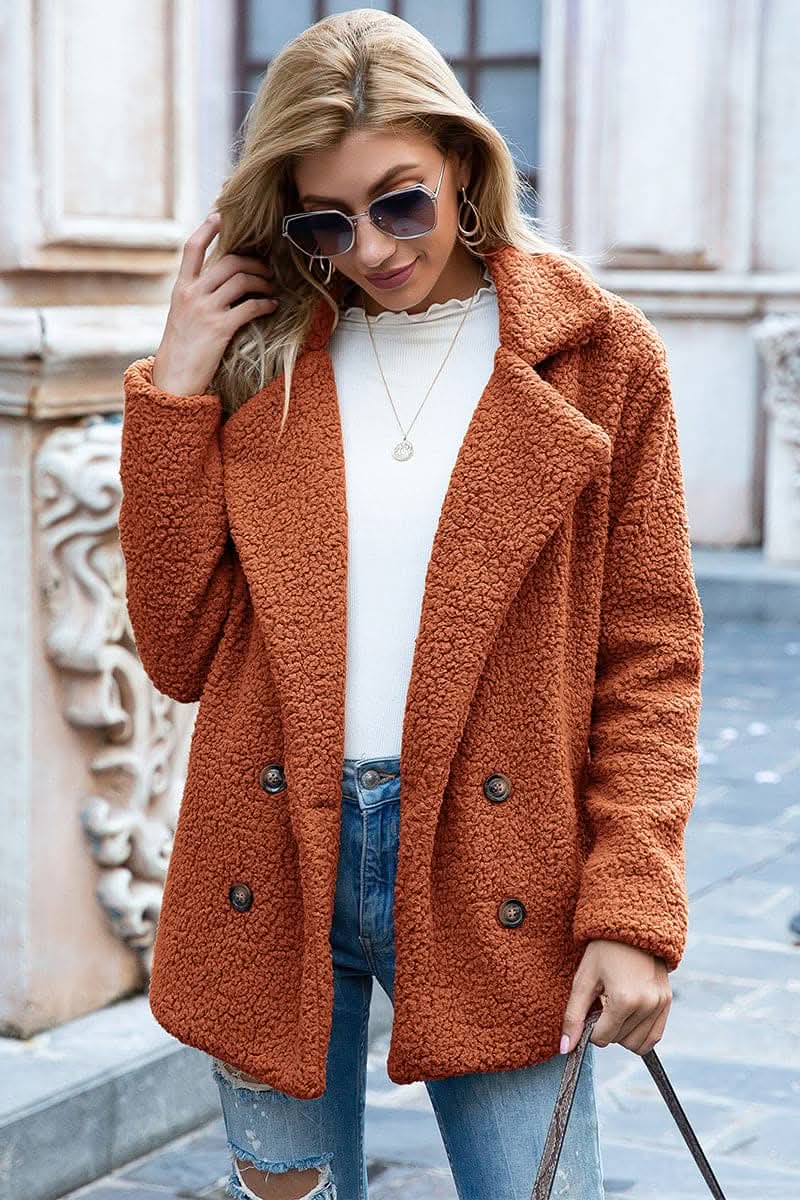 Love Salve Sherpa Coat with Faux Fur Lapel Collar