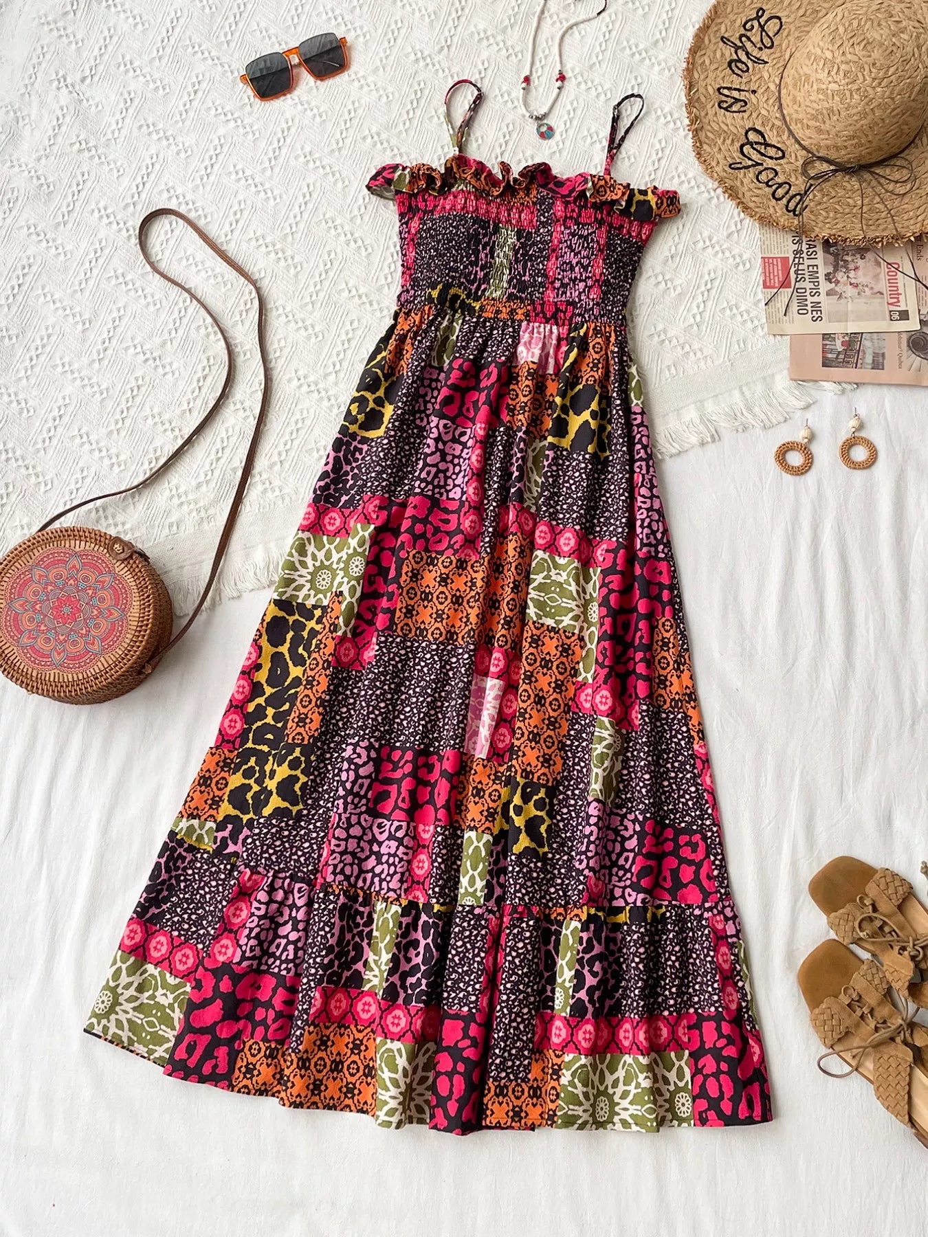 Smocked Leopard Print Cami Dress