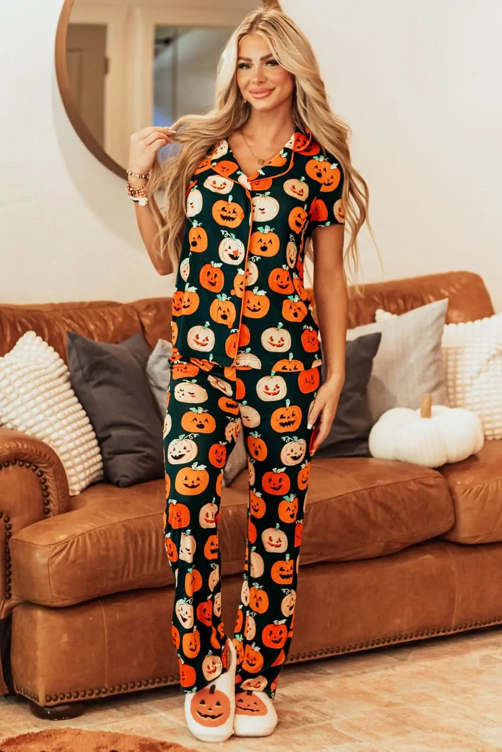 Pants Love Salve Orange Halloween Pajama Set