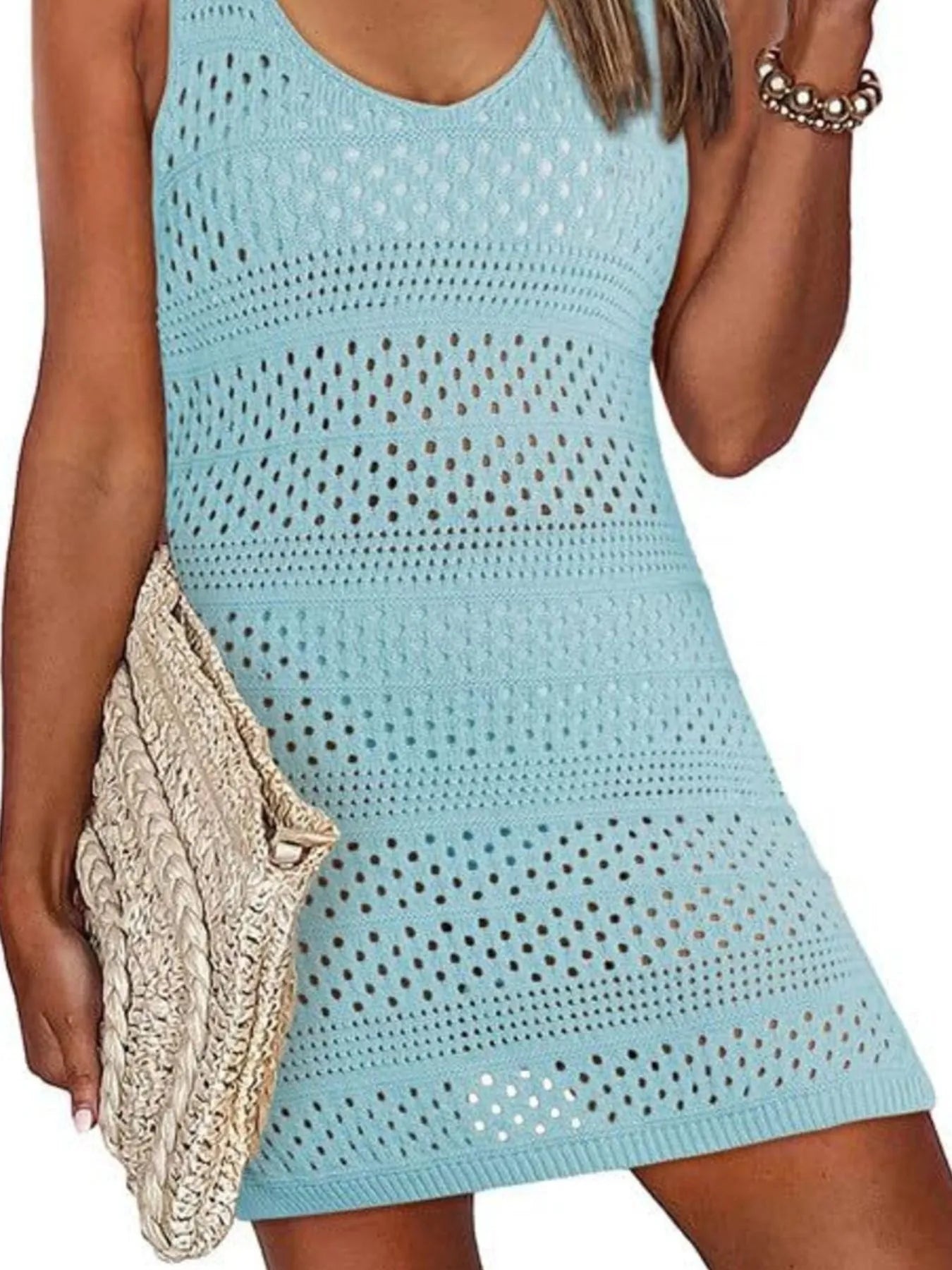 Crochet Knit Cover Up Dress with Side Slit