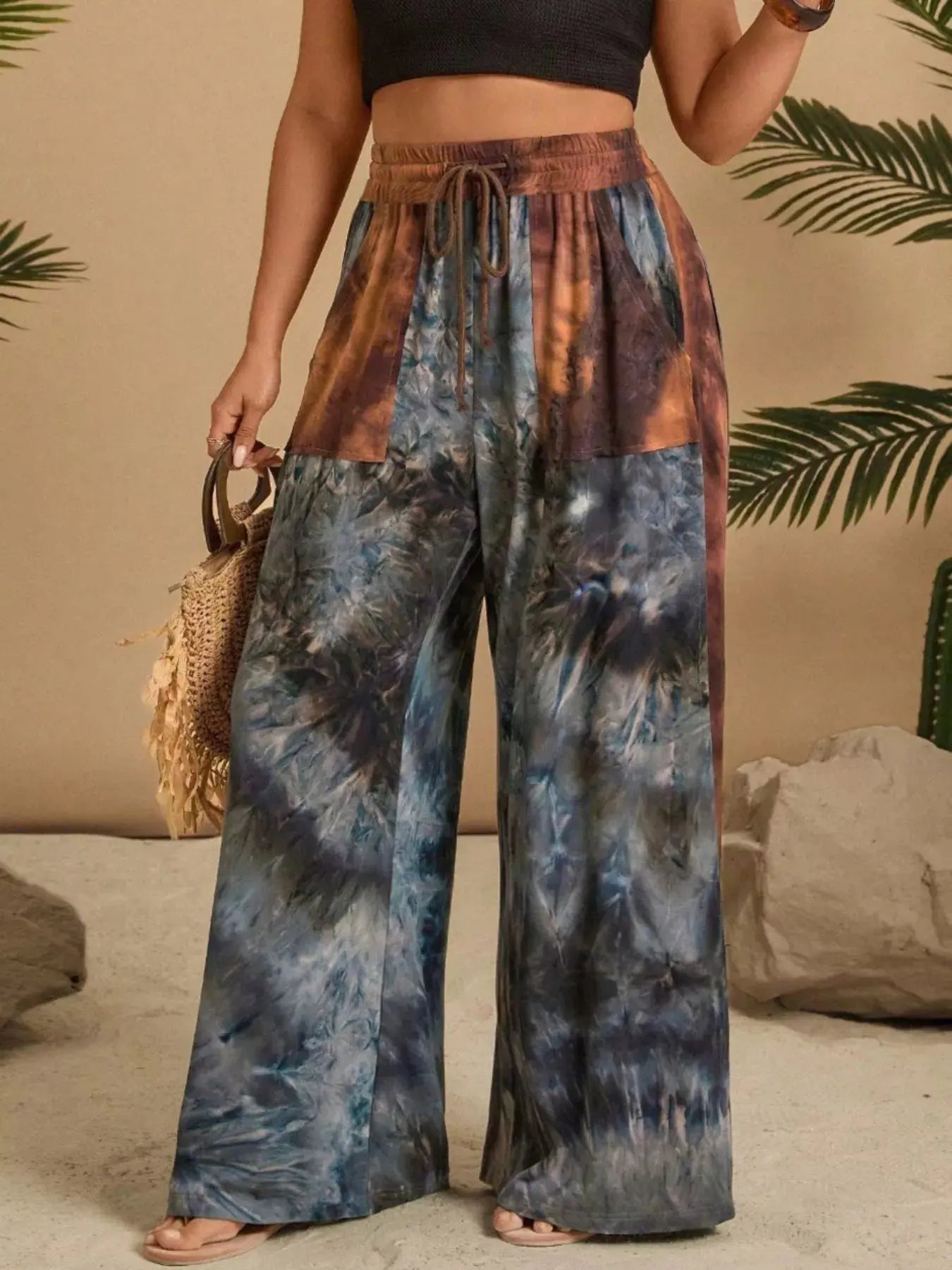 Full Size Tie-Dye Wide Leg Casual Pants