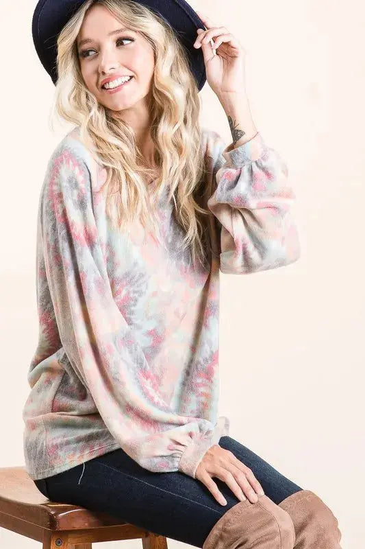 Women's T-Shirt - Tie Dye Puff Sleeve - Casual Style