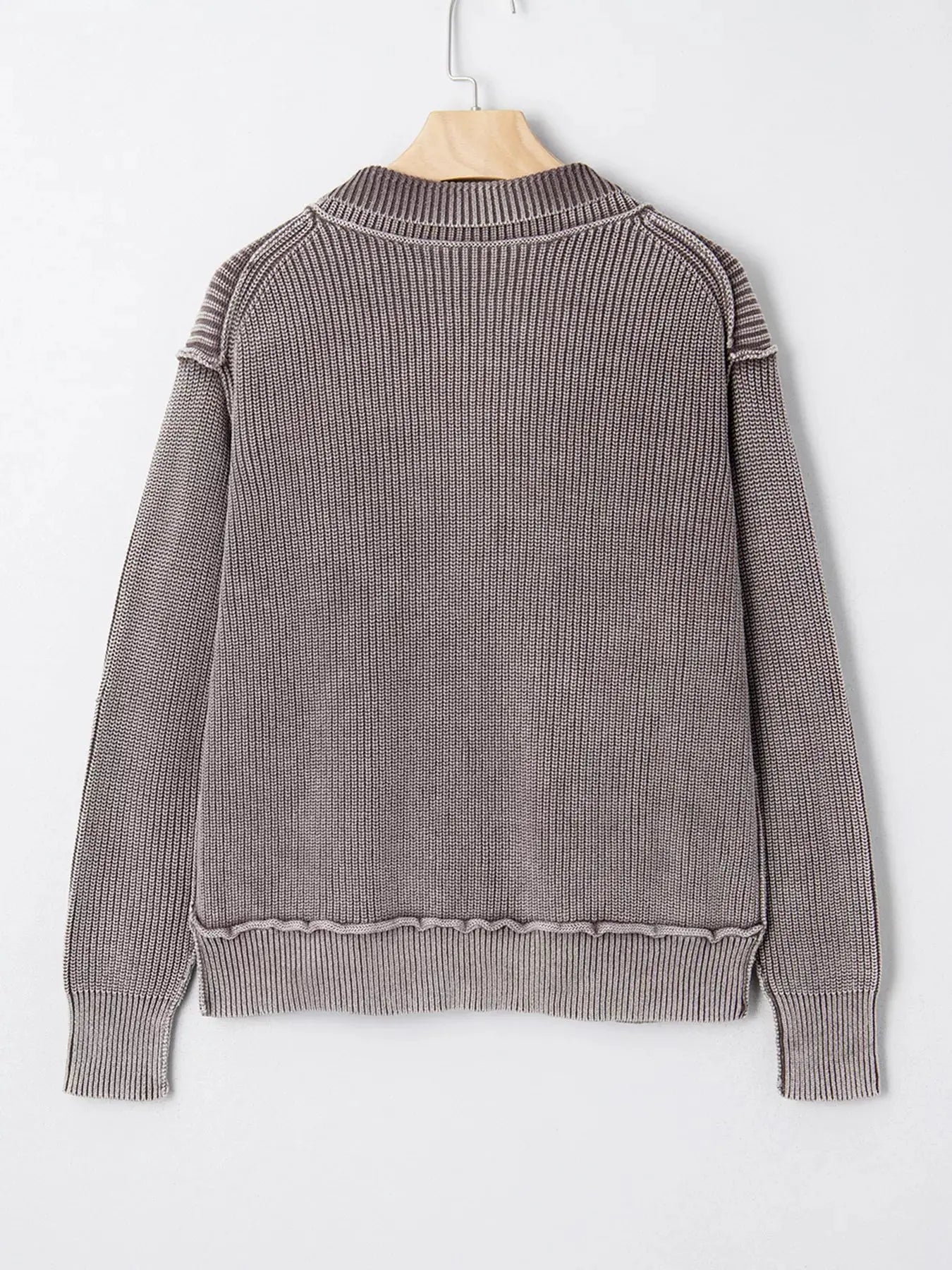 Mineral Wash Exposed Seam Patchwork Open Knit Cardigan
