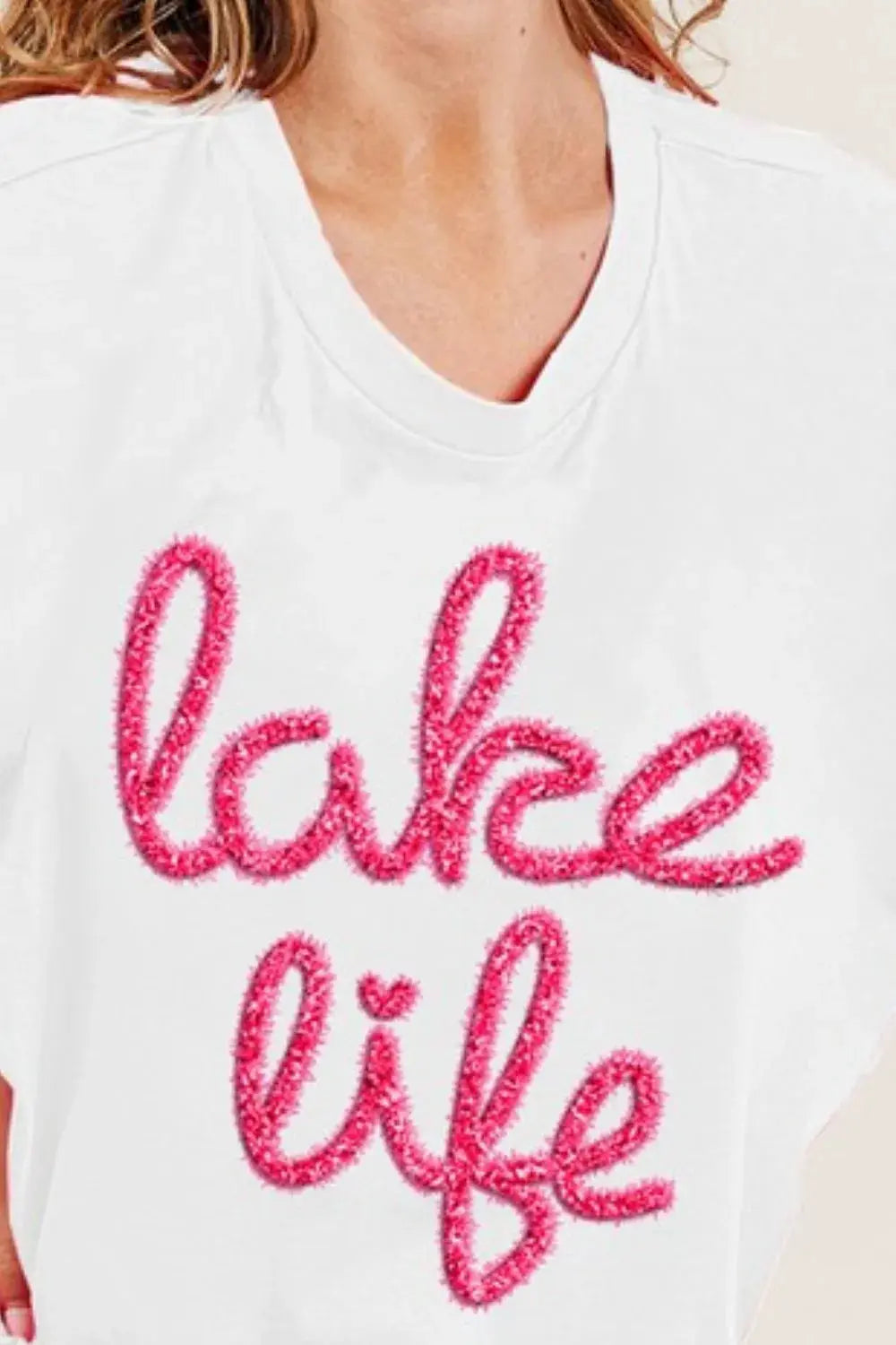 Trendsi Metallic Letter T-Shirt - Dolman Short Sleeve Casual