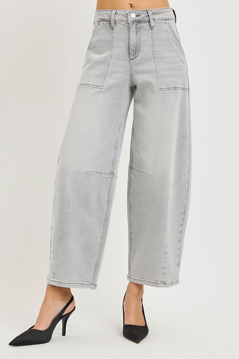 Light Grey Slouchy Cropped Barrel Jeans