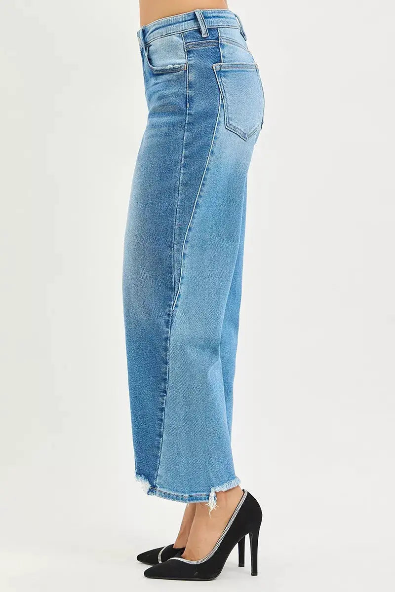 RISEN Jeans - Full Size Slouchy Cropped Barrel Jeans with Contrast Wash