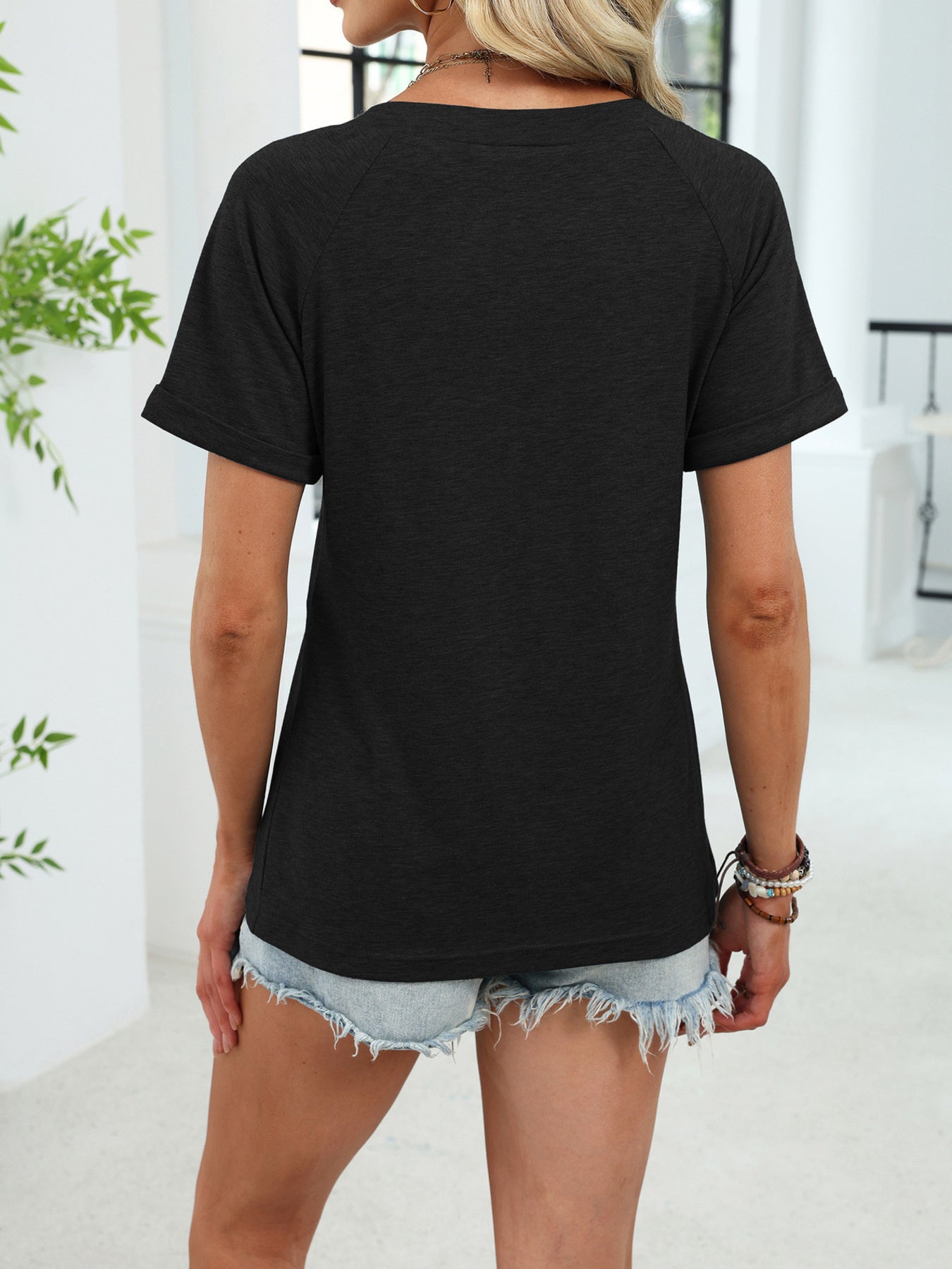 Women's Casual Ruched V Neck Short Sleeve T Shirt
