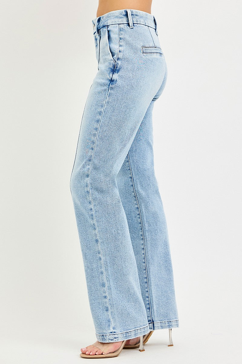 RISEN Tummy Control High Rise Straight Pintuck Jeans