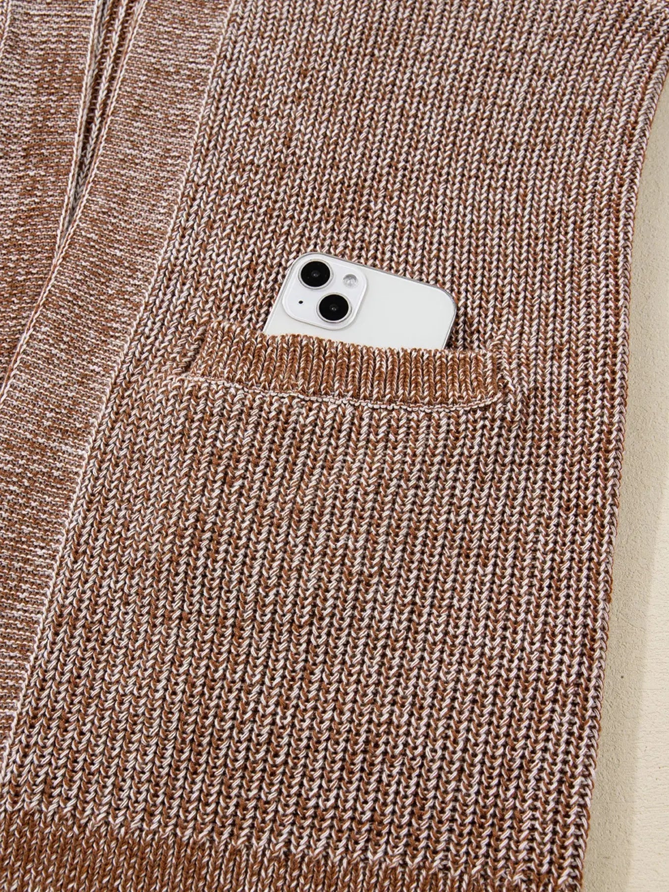 Open Front Dropped Shoulder Cardigan with Pockets