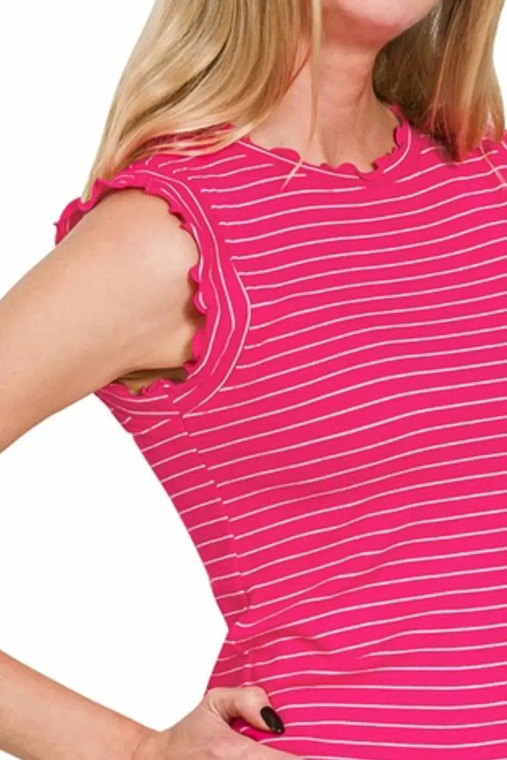 Women's Tank Top Tank Top - Ribbed Stripe Sleeveless - Casual USA Made