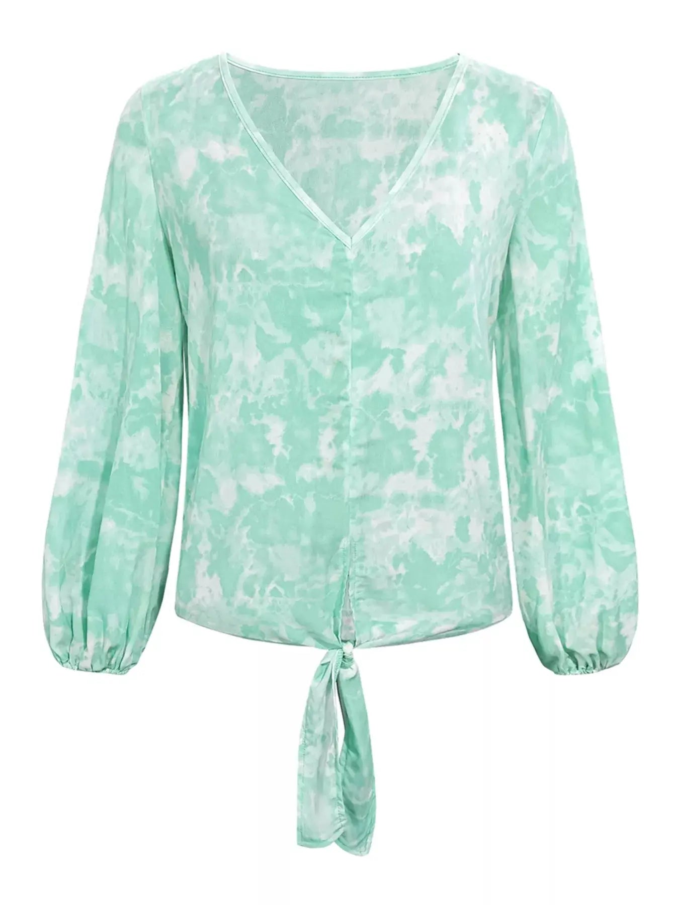 V-Neck Long Sleeve Tie Front Blouse