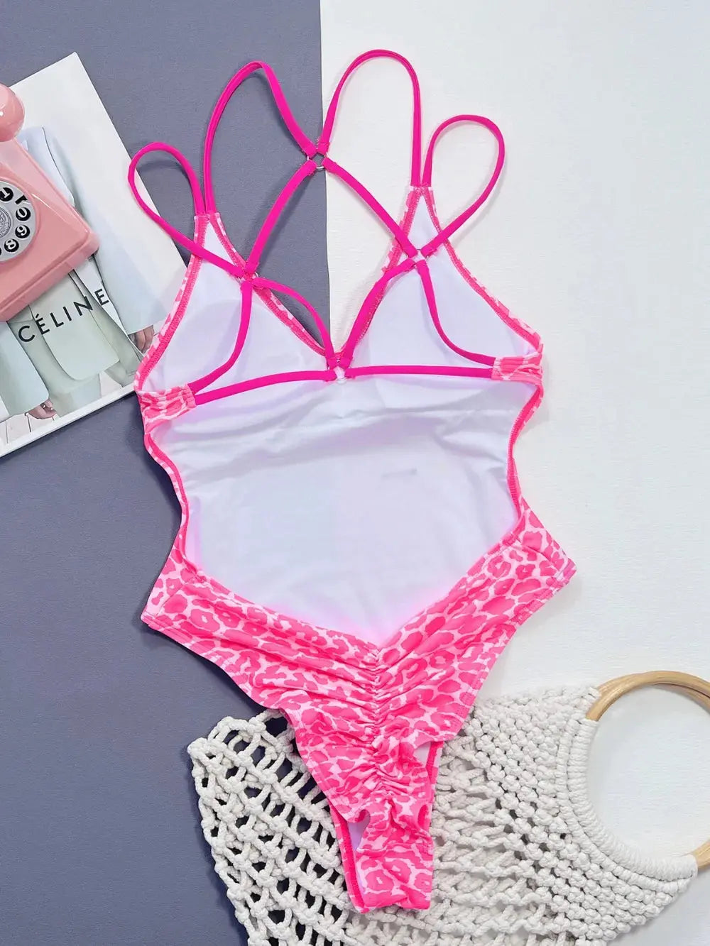 Leopard Print Plunge V-Neck One Piece Swimsuit