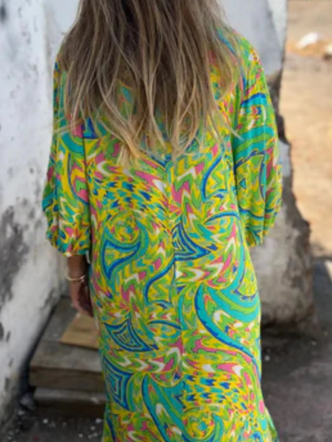 Printed V-Neck Dress with Pockets
