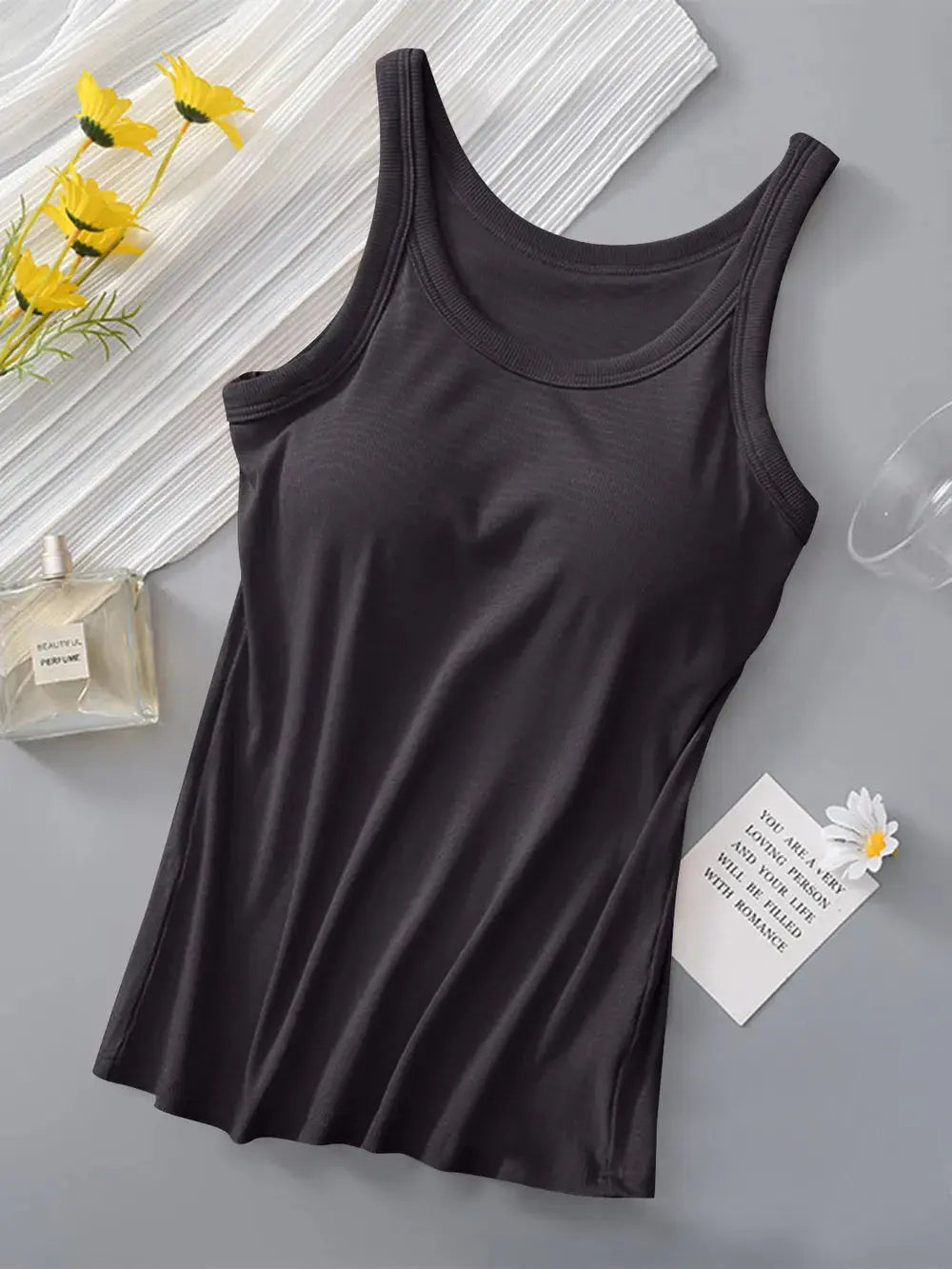 Round Neck Tank Top with Built In Bra