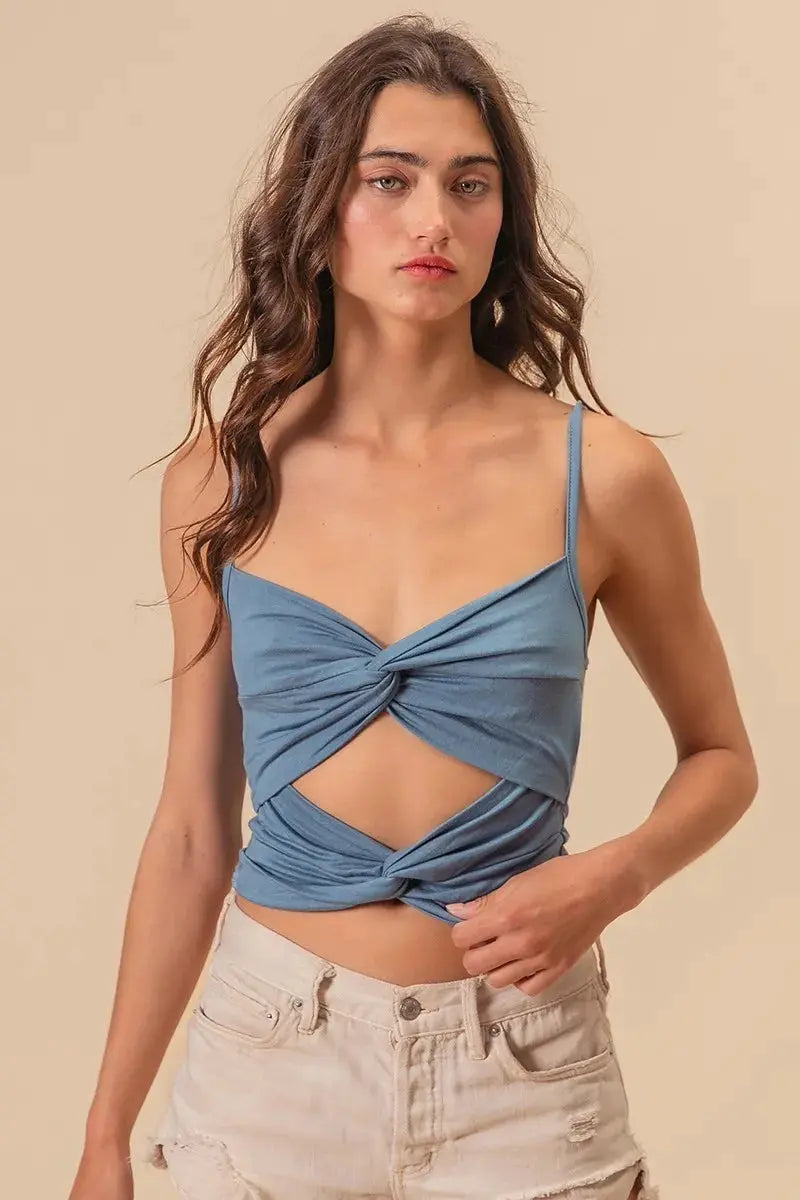 Trendsi Double Twist Cami Tank Top in Denim