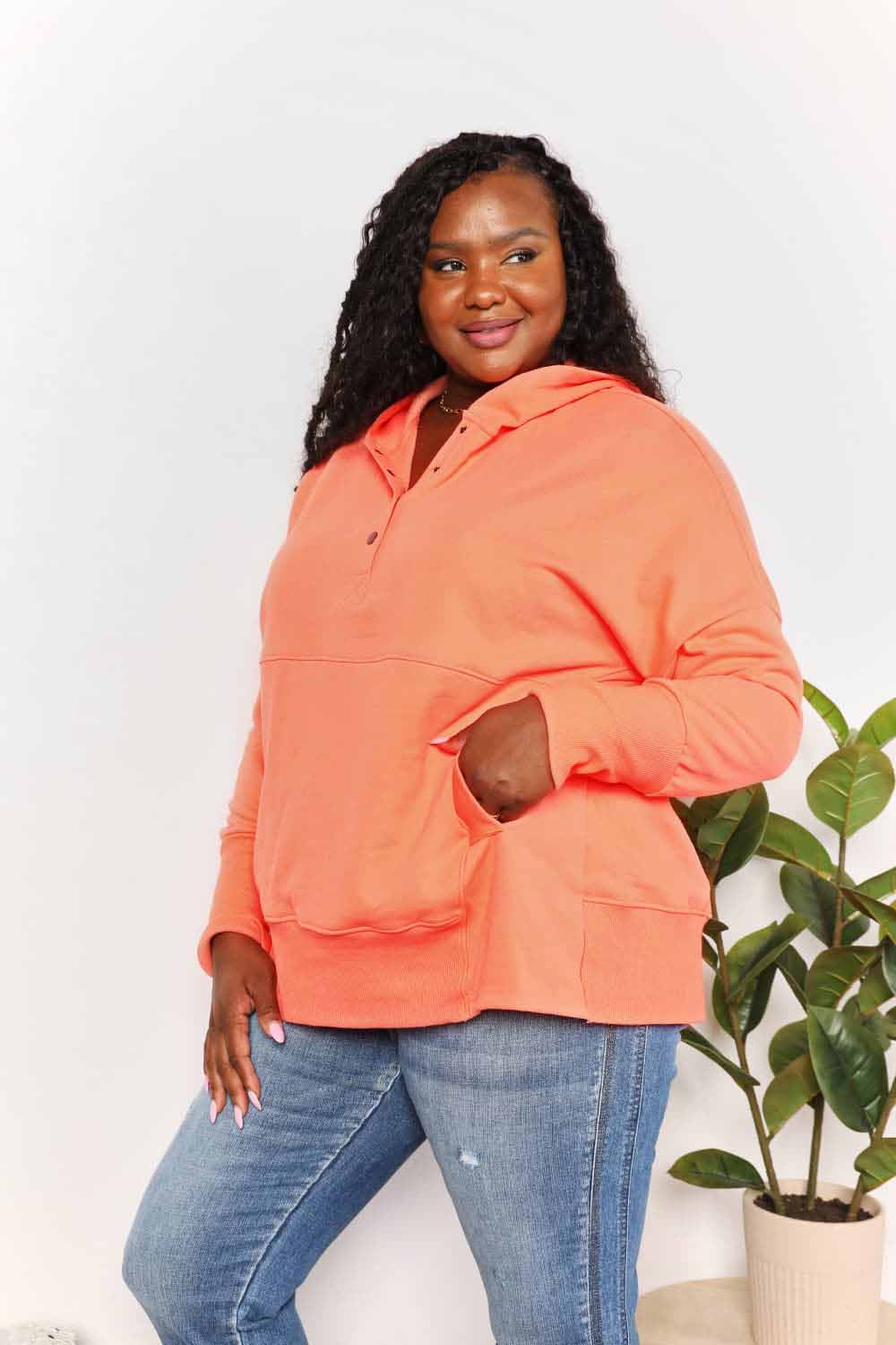 Jackets Trendsi Chic quarter-snap hoodie for women