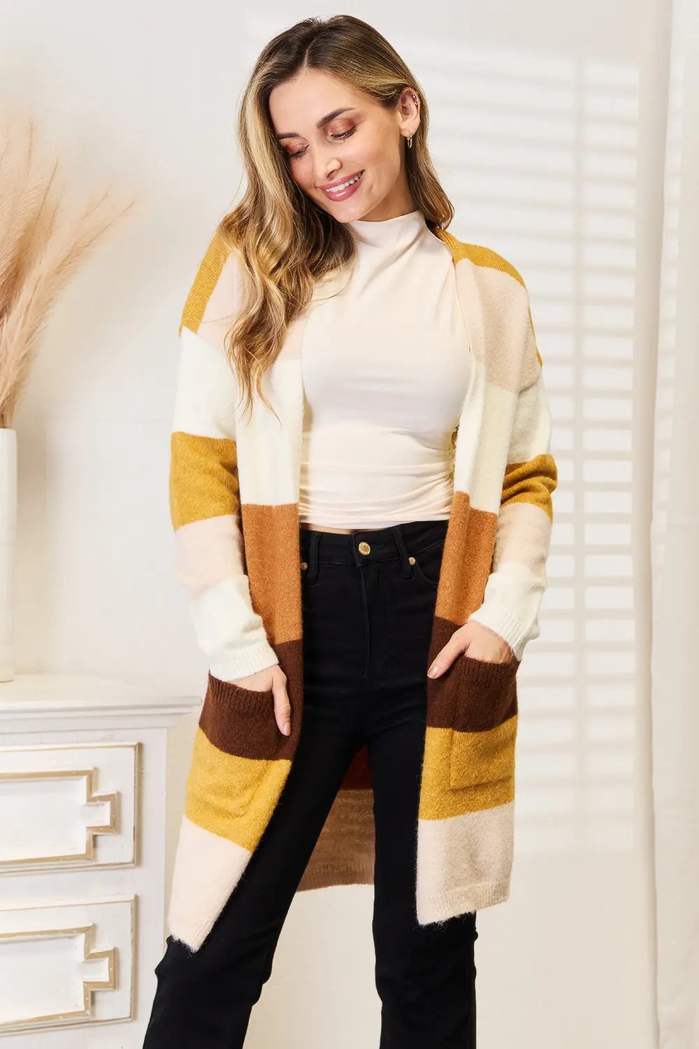 Oversized Cardigan | Trendsi Color-Block Knit