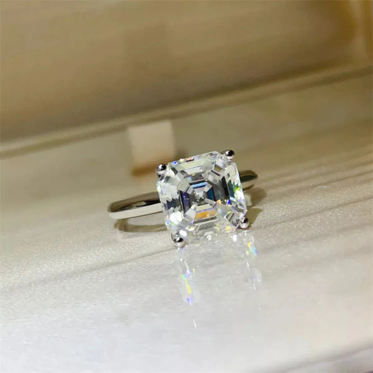 925 Sterling Silver Asscher Cut 5 Carat Moissanite Ring