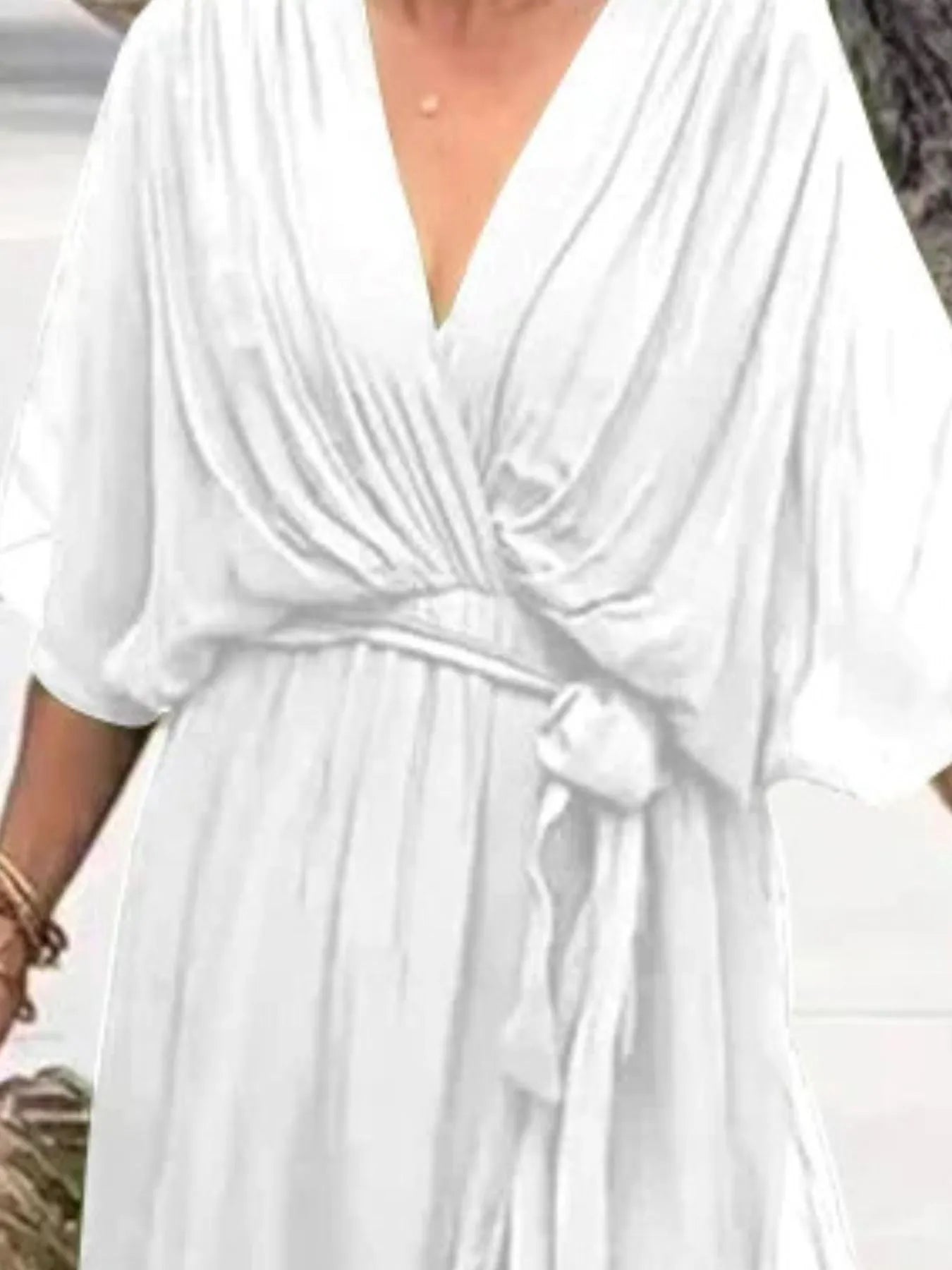 Flowy Tie Front Midi Dress with Flutter Sleeves