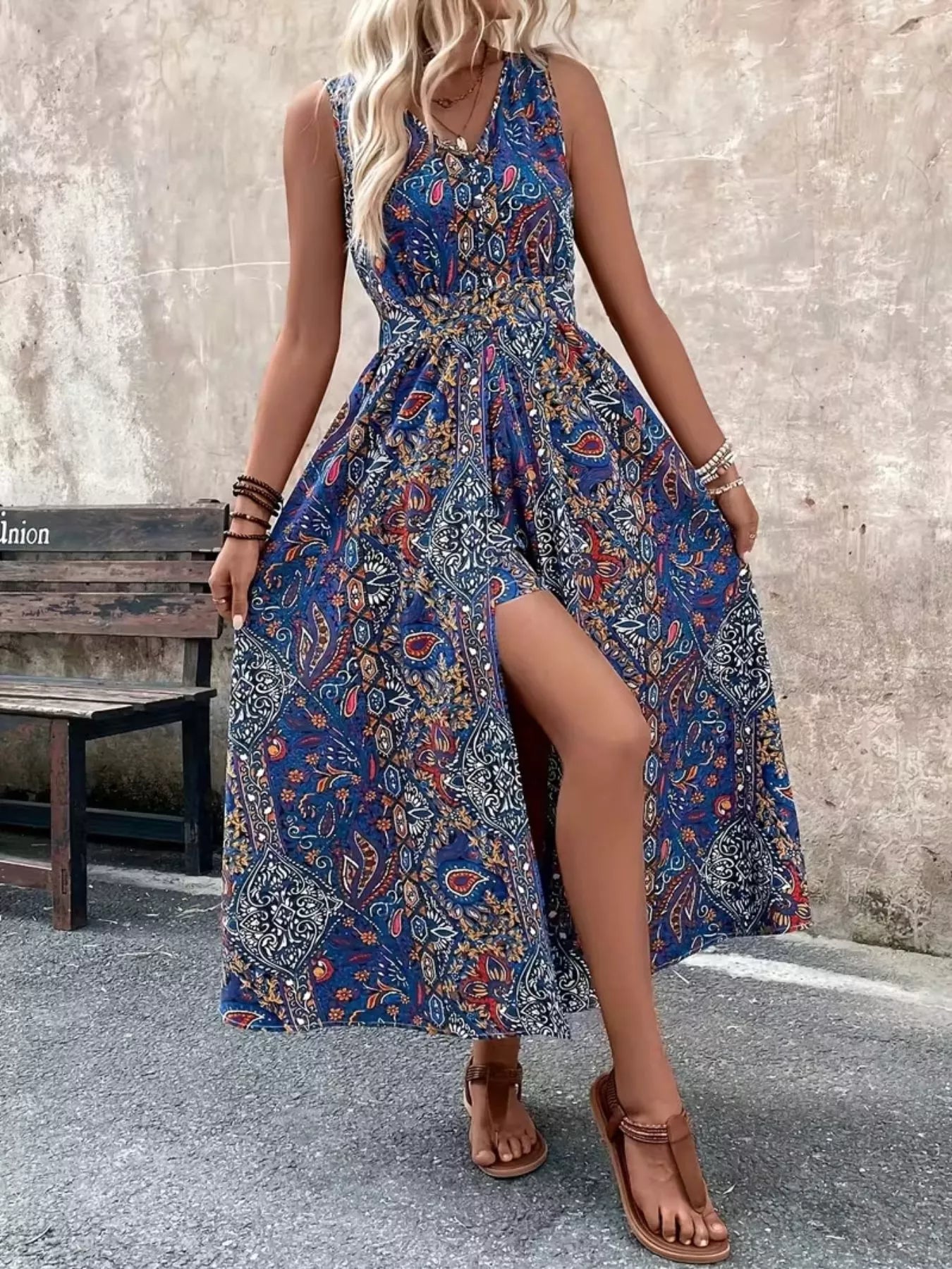 Paisley Print Sleeveless Romper with Long Top