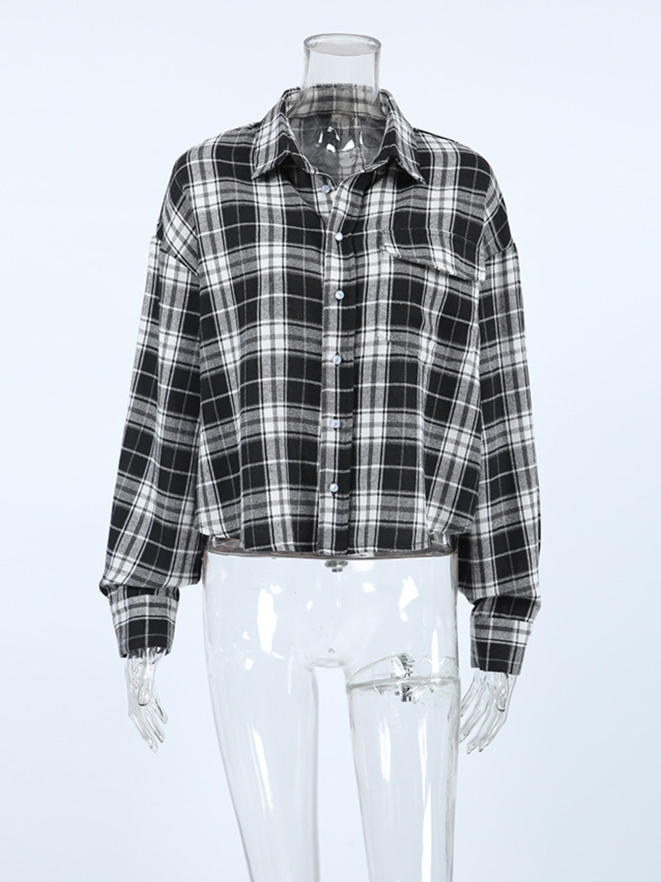 Black Oversized Plaid Button Up Shirt