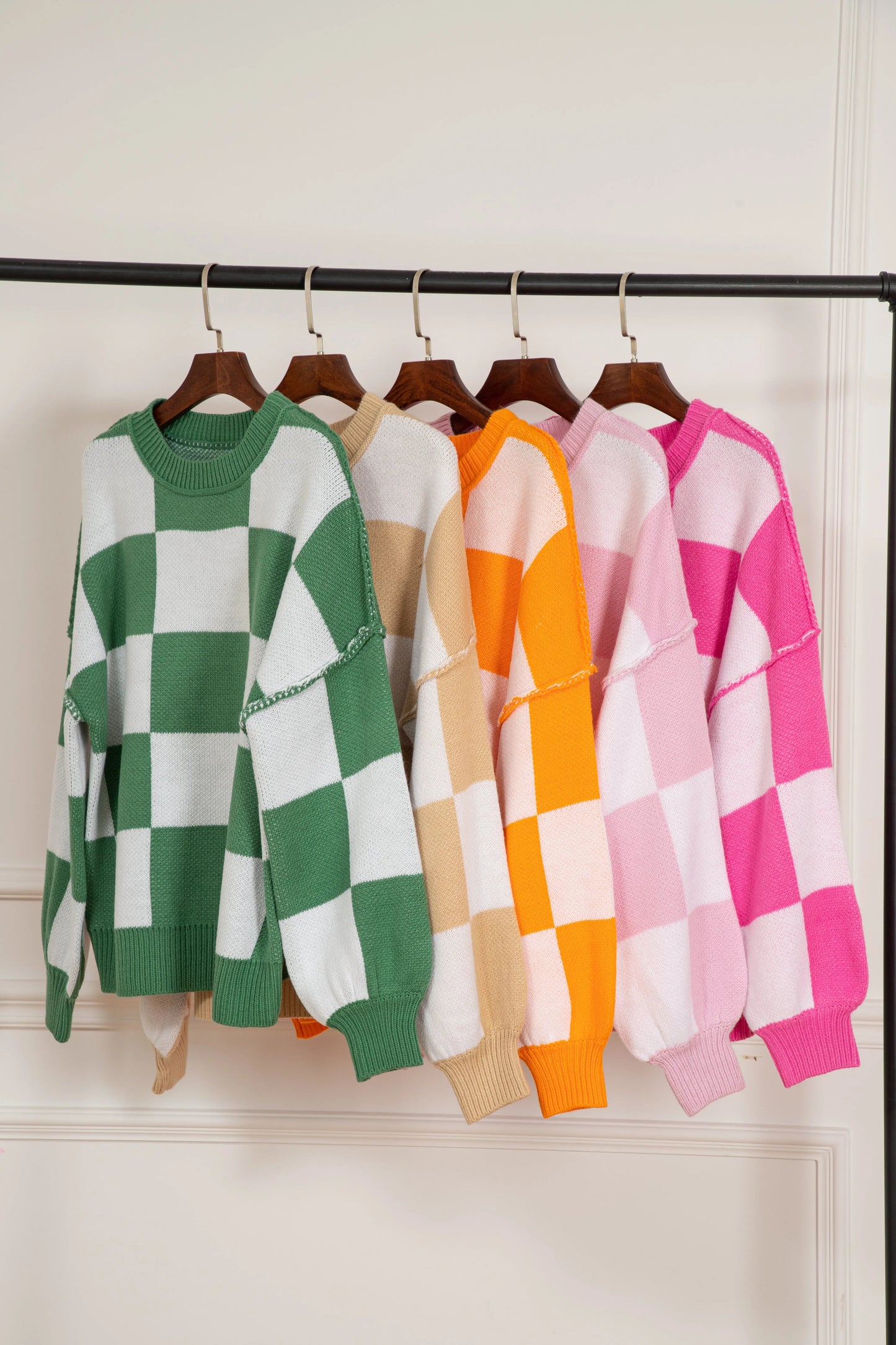 Checkered Bishop Sleeve Sweater