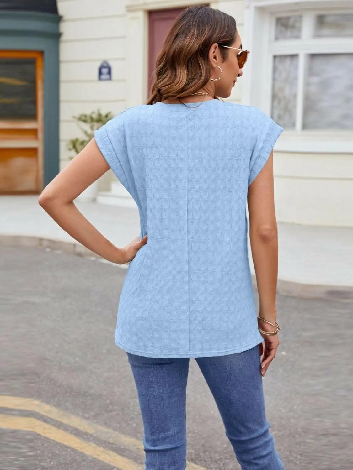 T-Shirts Trendsi just arrived - Textured cap sleeve t-shirt