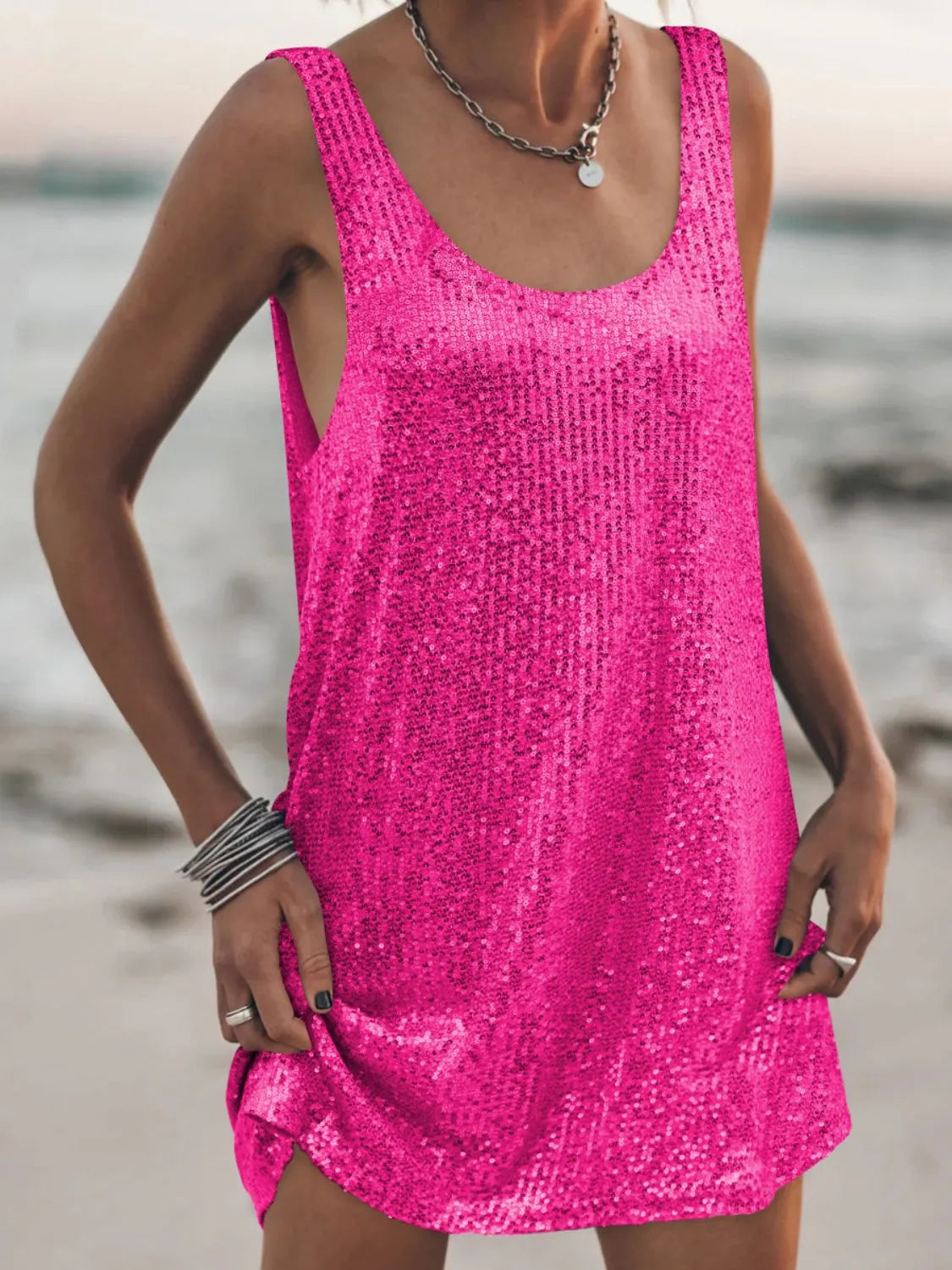 Sequin Scoop Neck Mini Dress