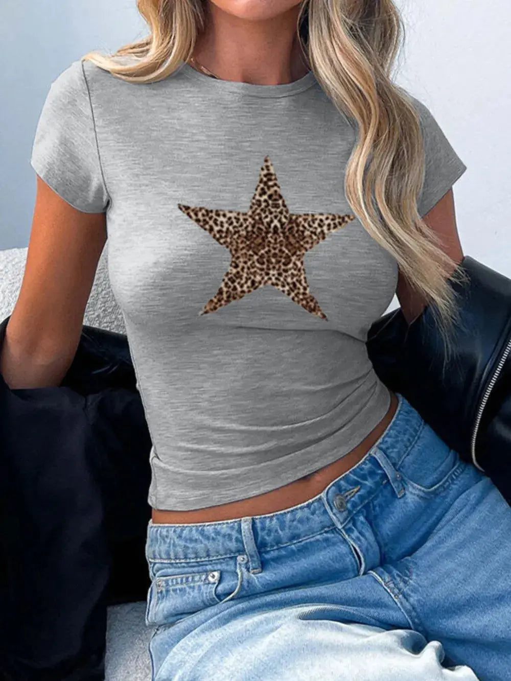 Devine Star Round Neck Short Sleeve T Shirt