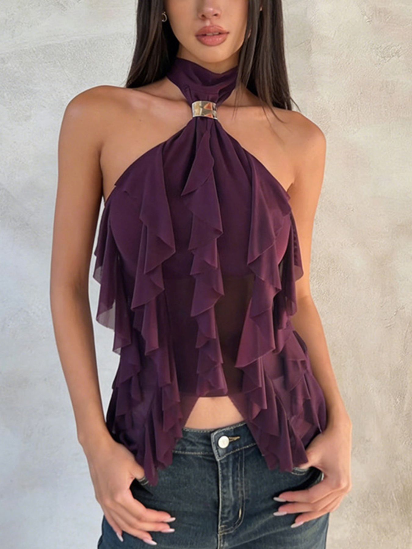 Ruffled Halter Neck Cami Top