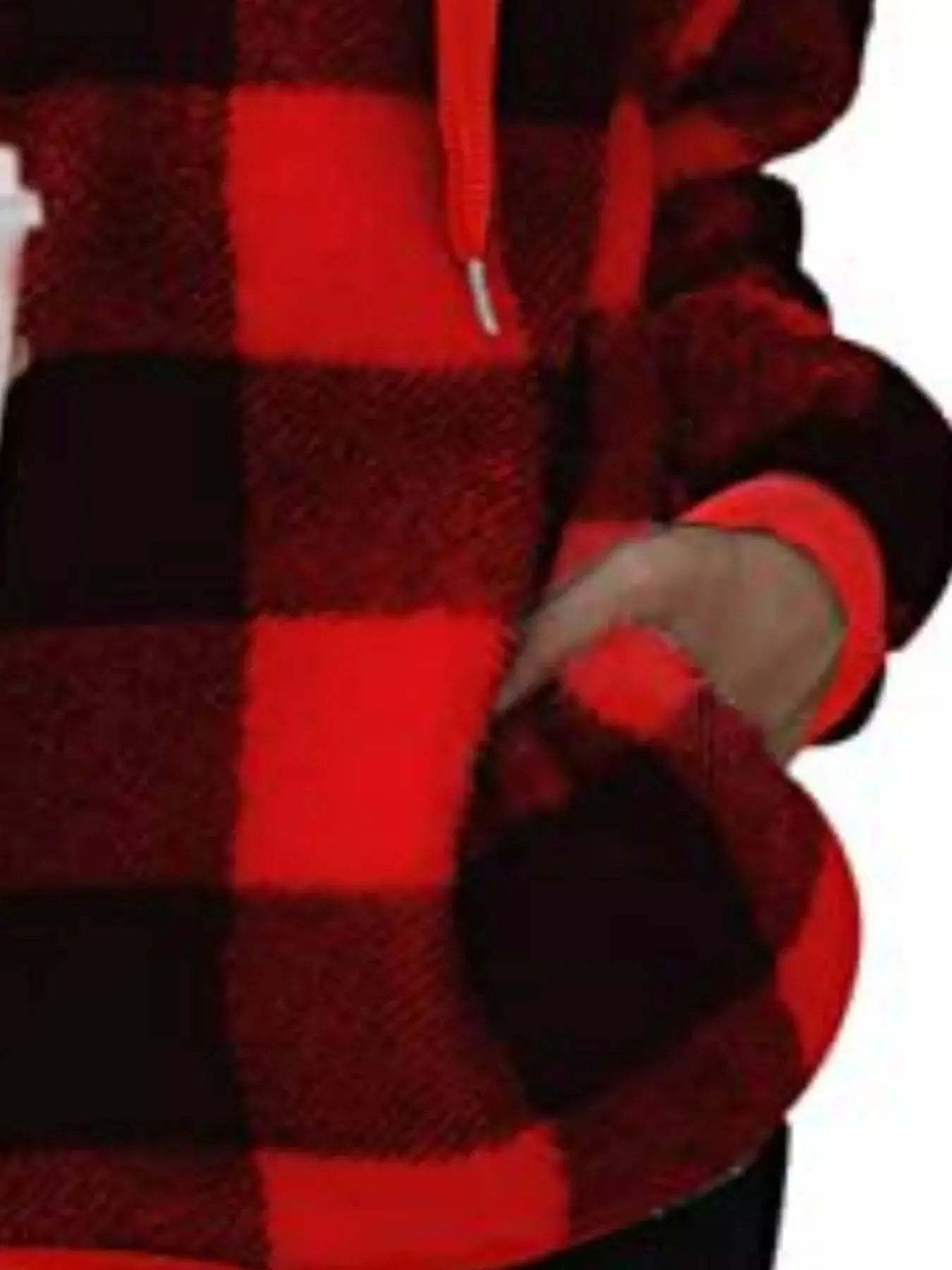 Plus Size Plaid Drawstring Sherpa Hoodie