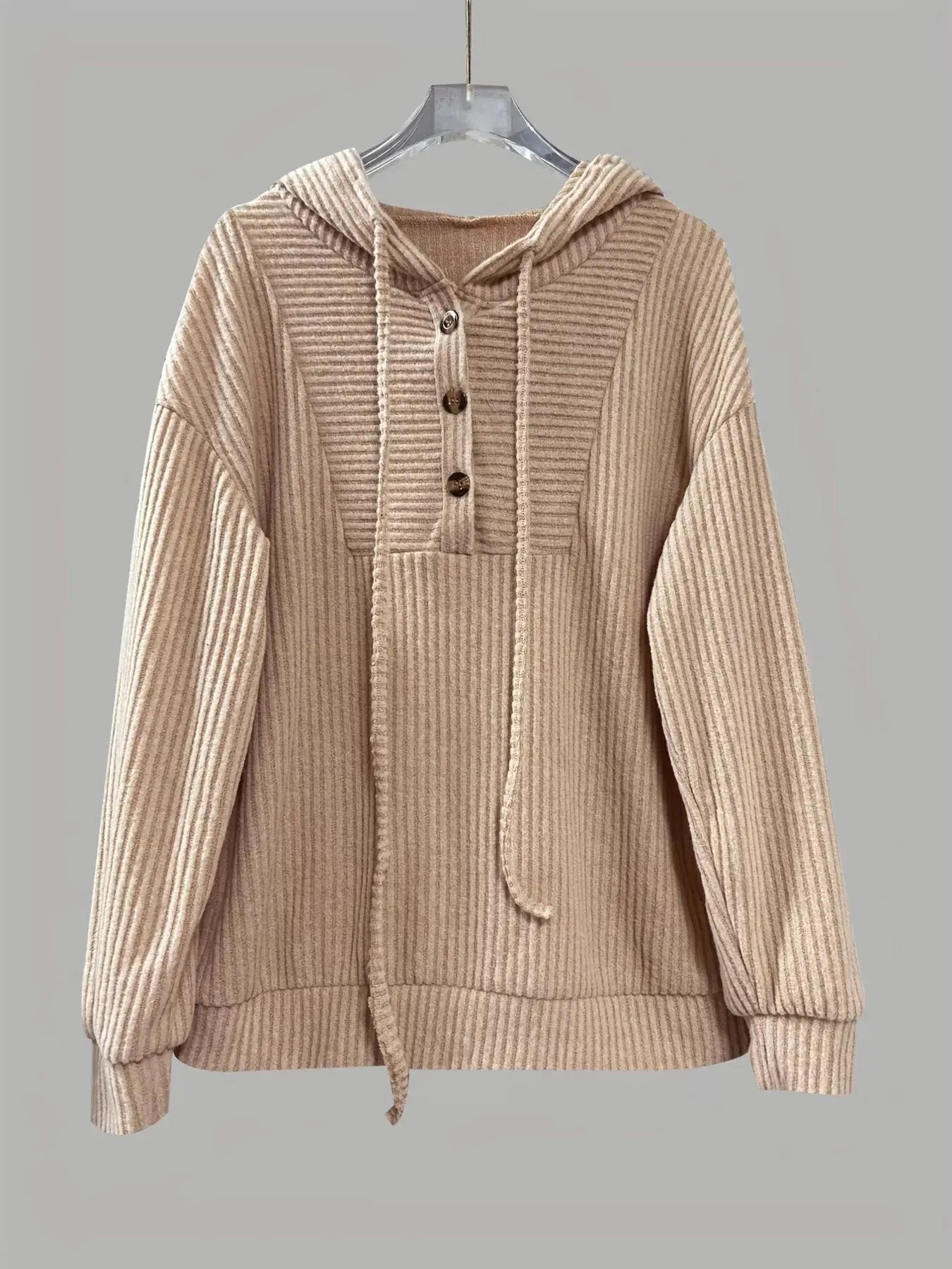Button Front Drawstring Hoodie